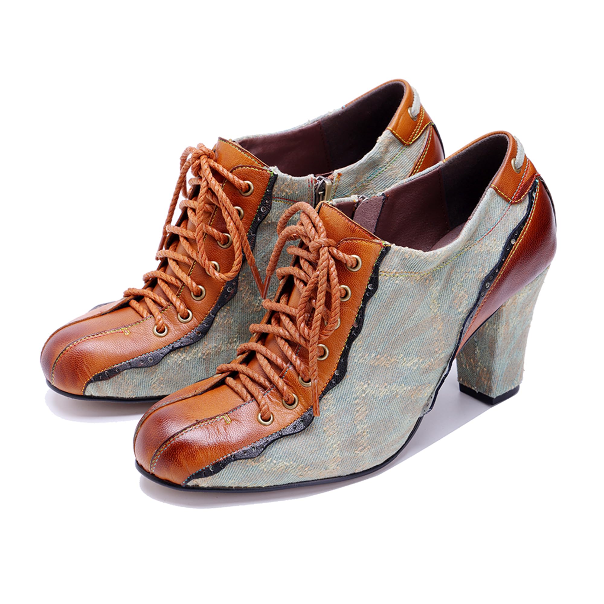 Women's Handmade Lambskin Oxford Loafers Shoes with Retro Ethnic Printed Style, Brock Design for Casual and Fashion Collegiate Style