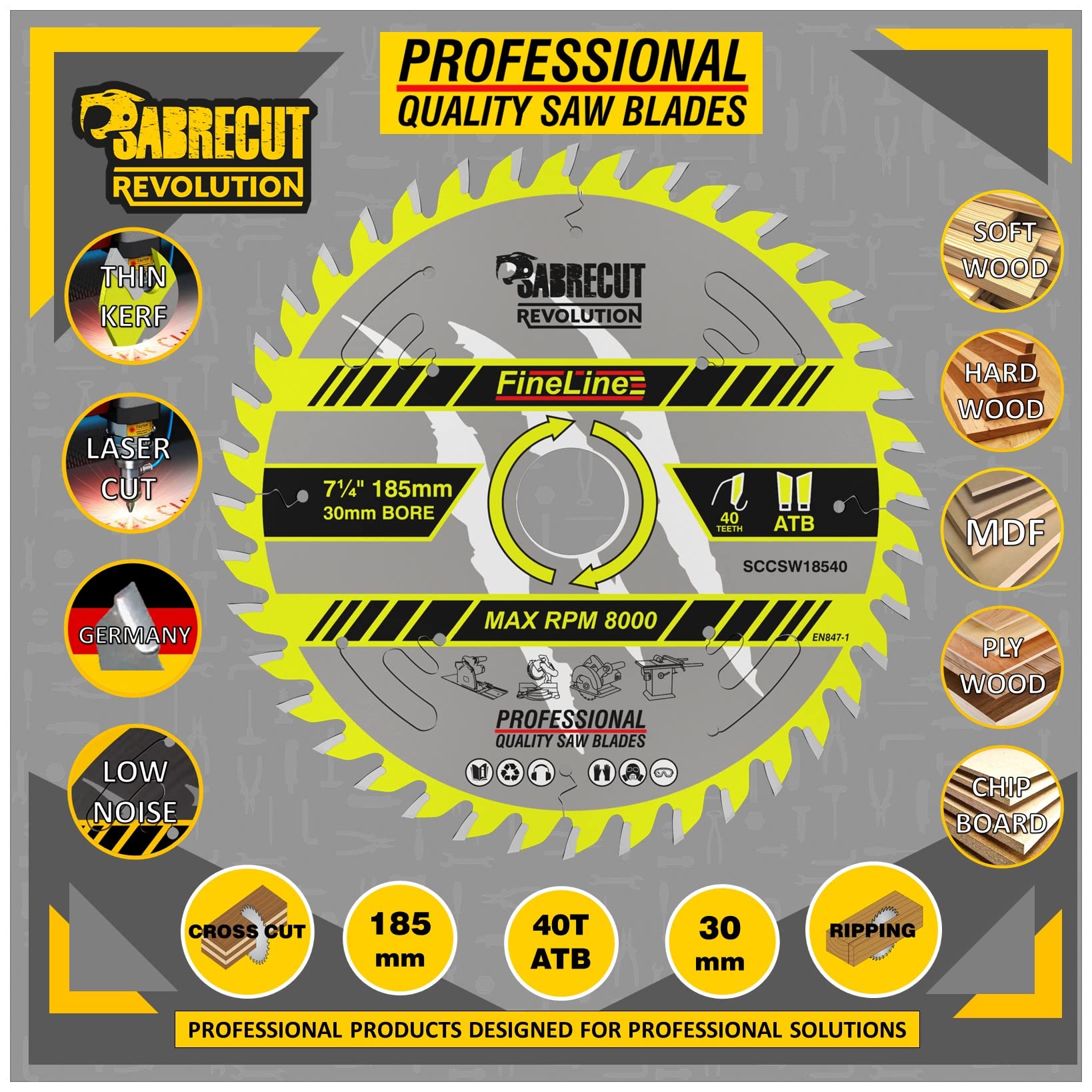 SabreCut 2pcs SCCSW185K1 185mm 40T 80T 30mm Eje Disco sierra circular TCT