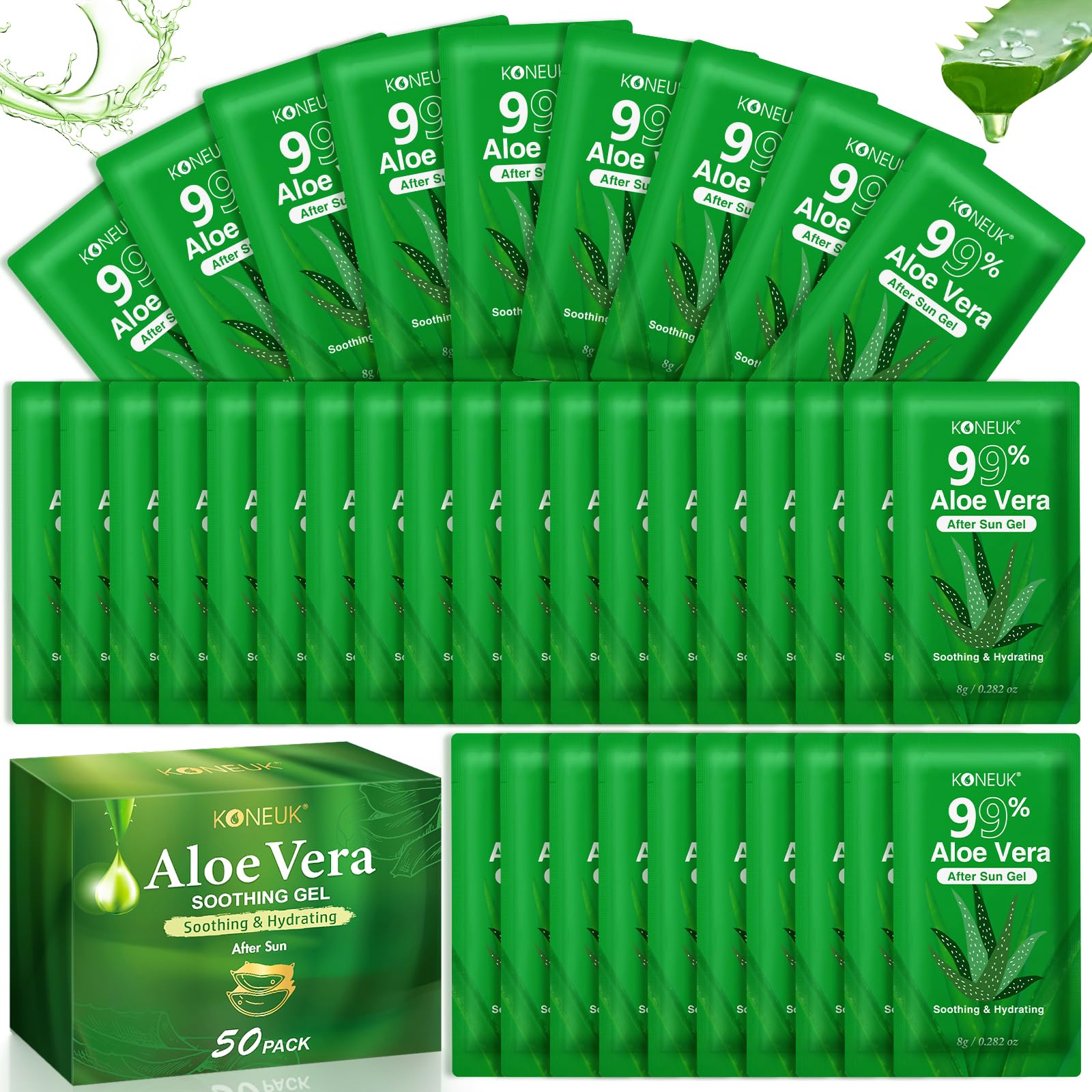 KONEUK 50 Pack Aloe Vera Gel for Face, Hair, Body, Hydrating & Moisturizing | 99% Pure Aloe Vera Gel for All Skin Types, Bulk Aloe Gel Travel Size for