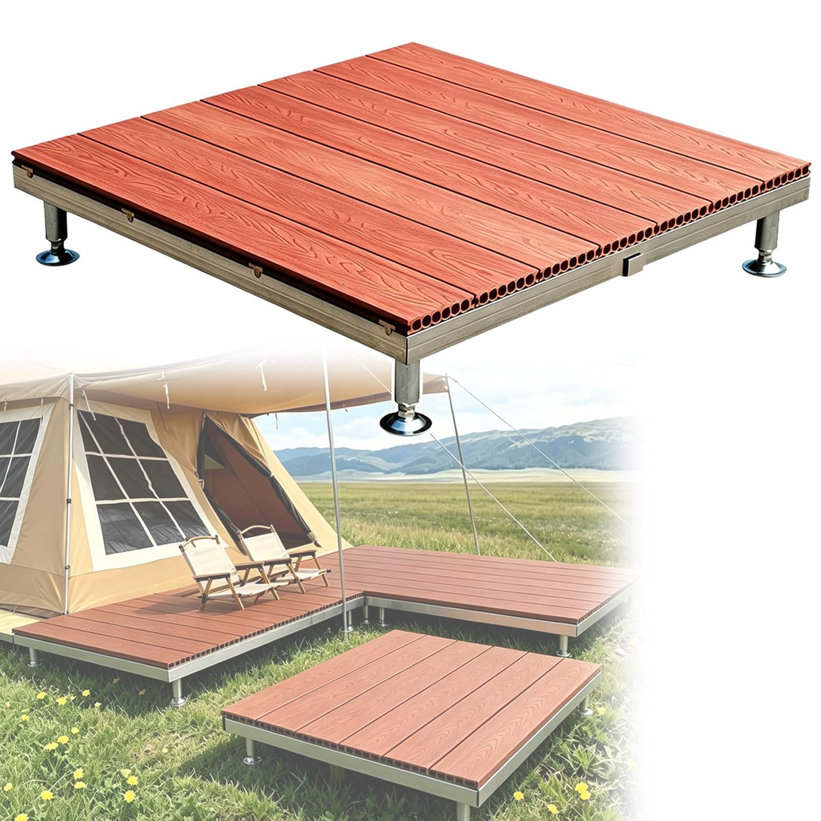 Pavimento Composito Con Telaio In Metallo Incastrato, Regolabile In Altezza | 84x84cm Piastrelle For Ponte Modulari Impermeabile Antiscivolo Per Eventi Campeggi Balconi Cortili(Brown)