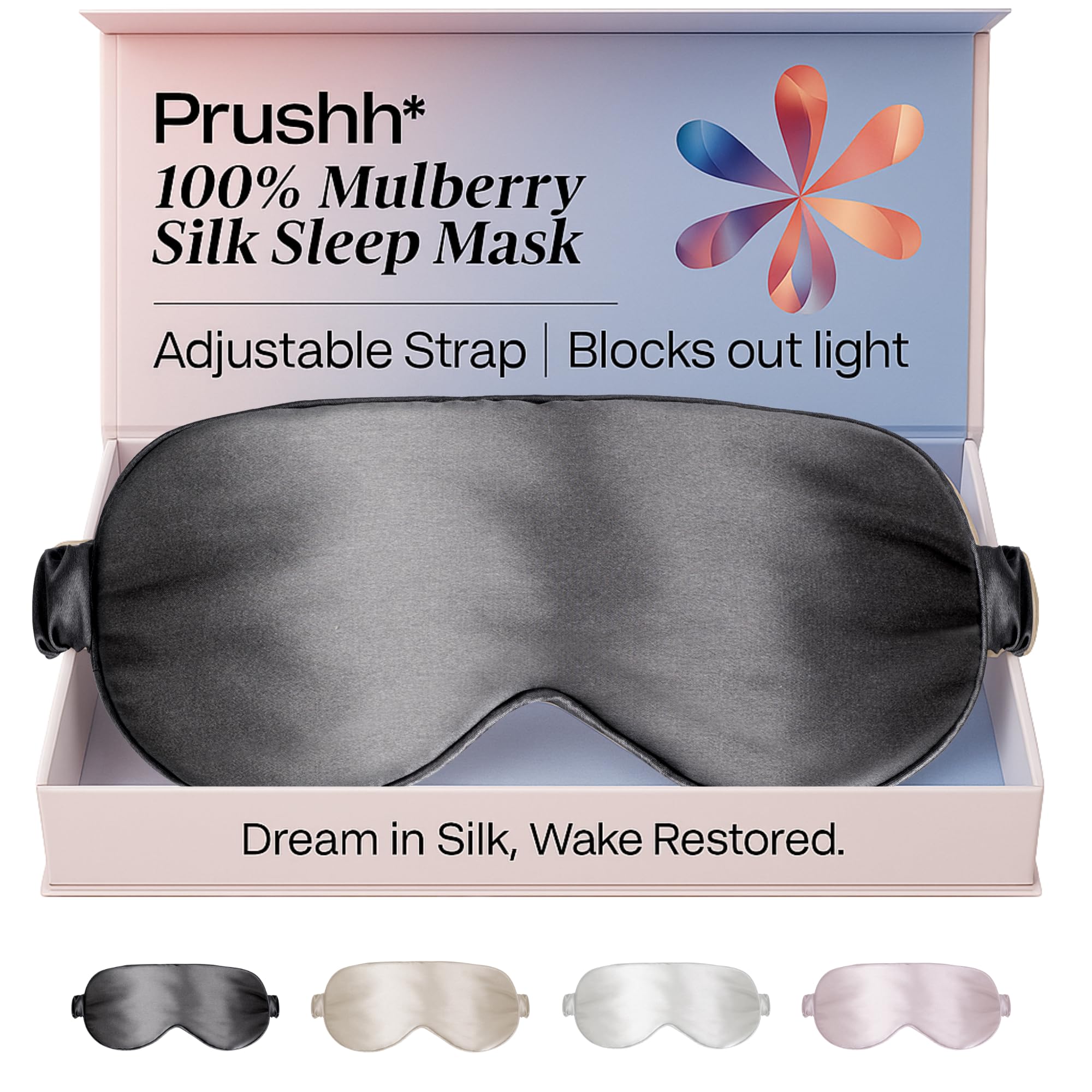 Prushh Adjustable Blackout Silk Sleep Mask - Luxurious 100% Pure Mulberry Eye Mask for Restful Sleep & Travel, Hypoallergenic, Cooling, for Women &