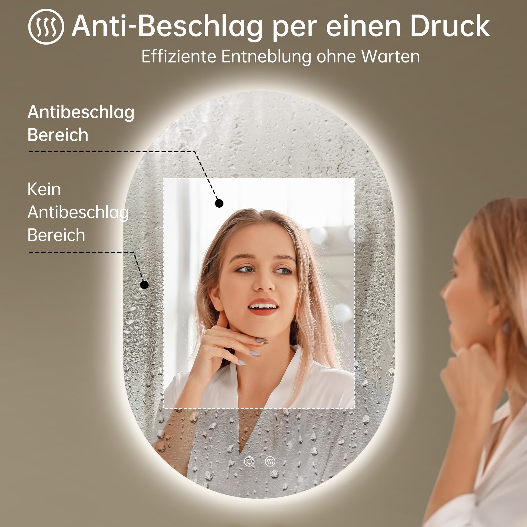 50x75cm LED Badspiegel mit Beleuchtung Oval | Badezimmerspiegel mit Beleuchtung,Beschlagfrei,Touch-Schalter, Dimmbar,3 Lichtfarbe Einstellbare, Bruchsicher