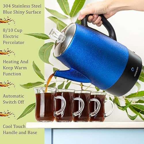 Miniatura 4 de Mixpresso Cafetera eléctrica para 10 tazas, de acero inoxidable, con función de mantener el calor, olla perculadora clásica con cesta extraíble para