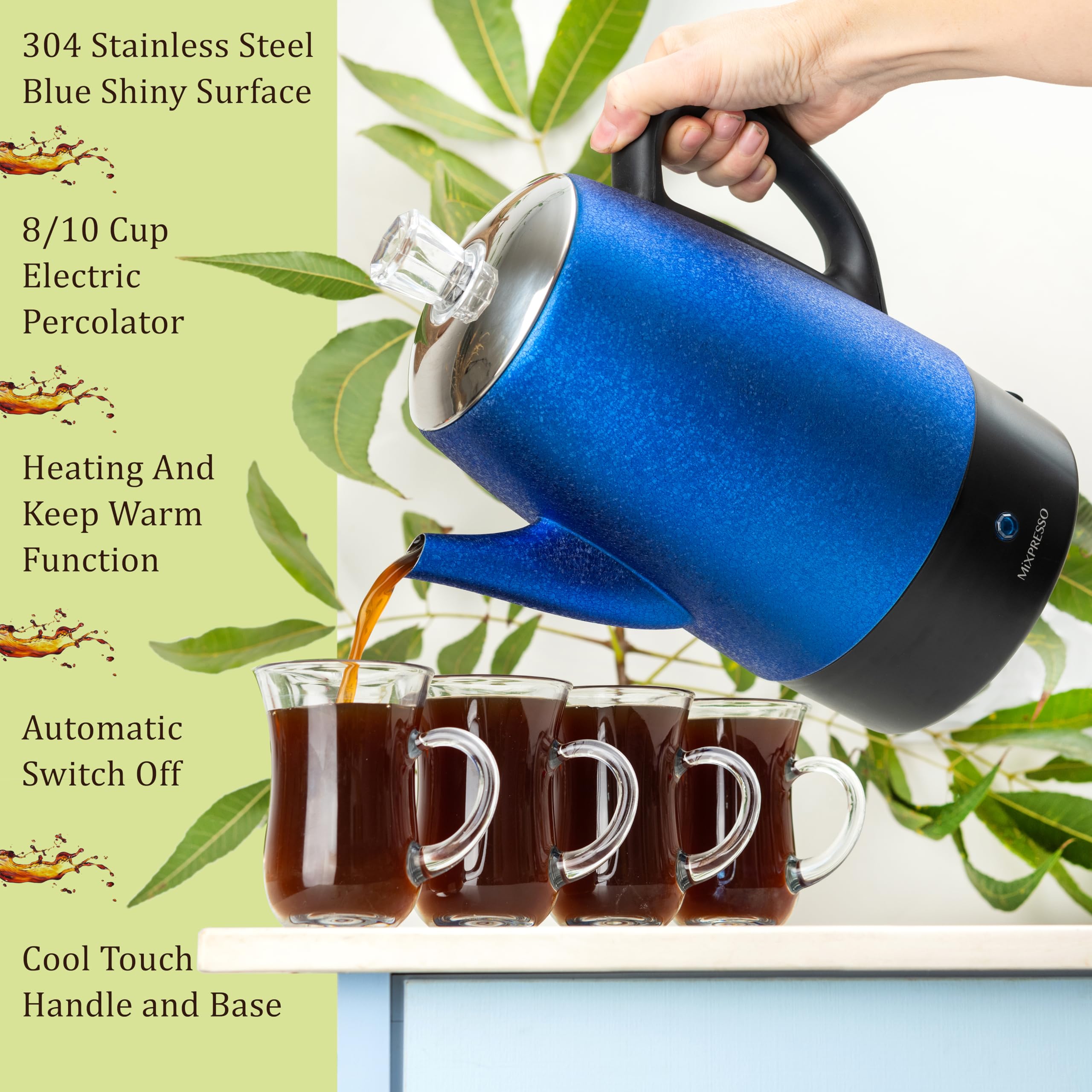 Mixpresso Electric Percolator Coffee Pot, Stainless