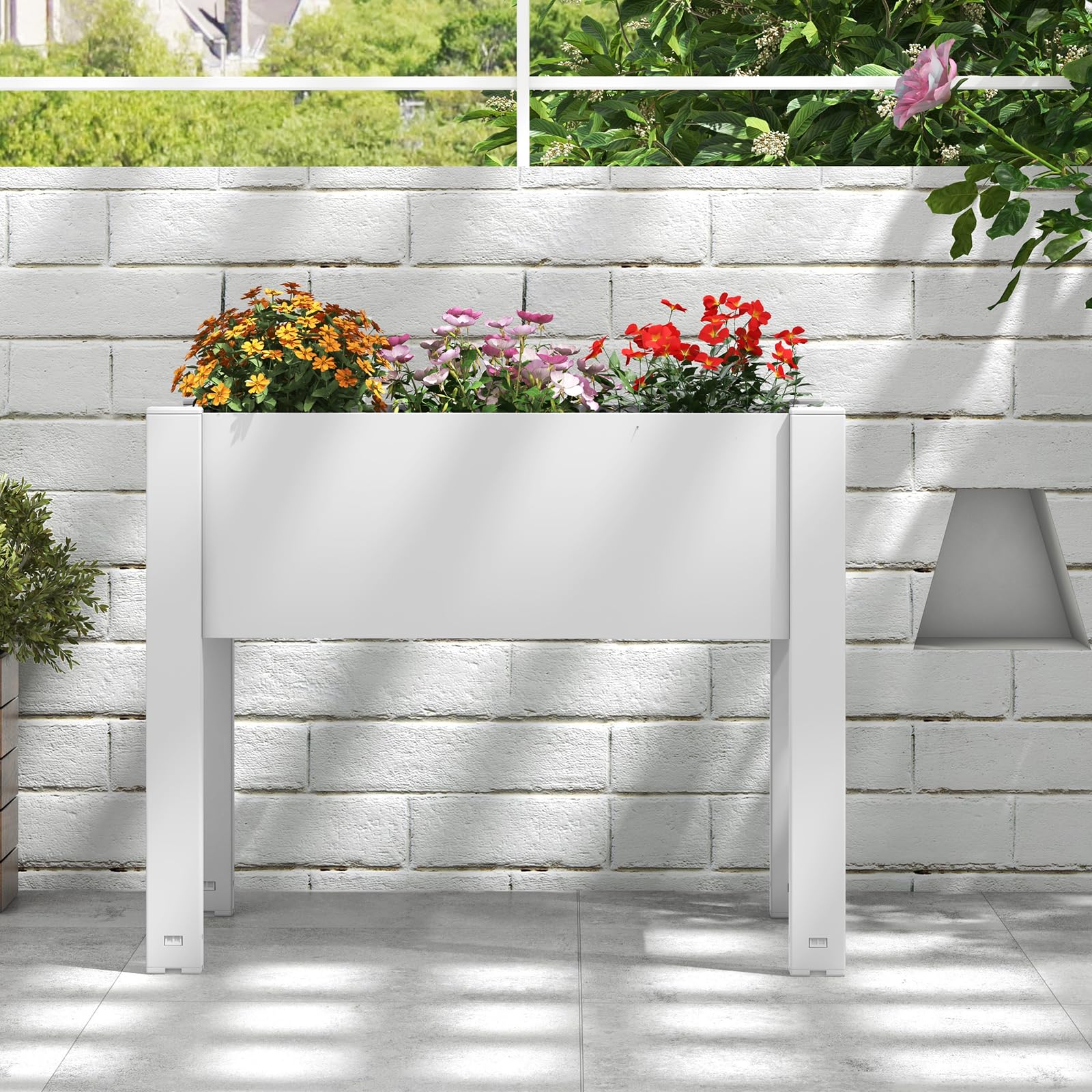 HOMASIS Orto Rialzato da Esterno in PP, Fioriera Rialzata da Esterno con Sistema di Irrigazione Automatico, Aiuola Rialzata per Piante con Capacità di 53L, 76 x 45 x 61 cm (Grigio)