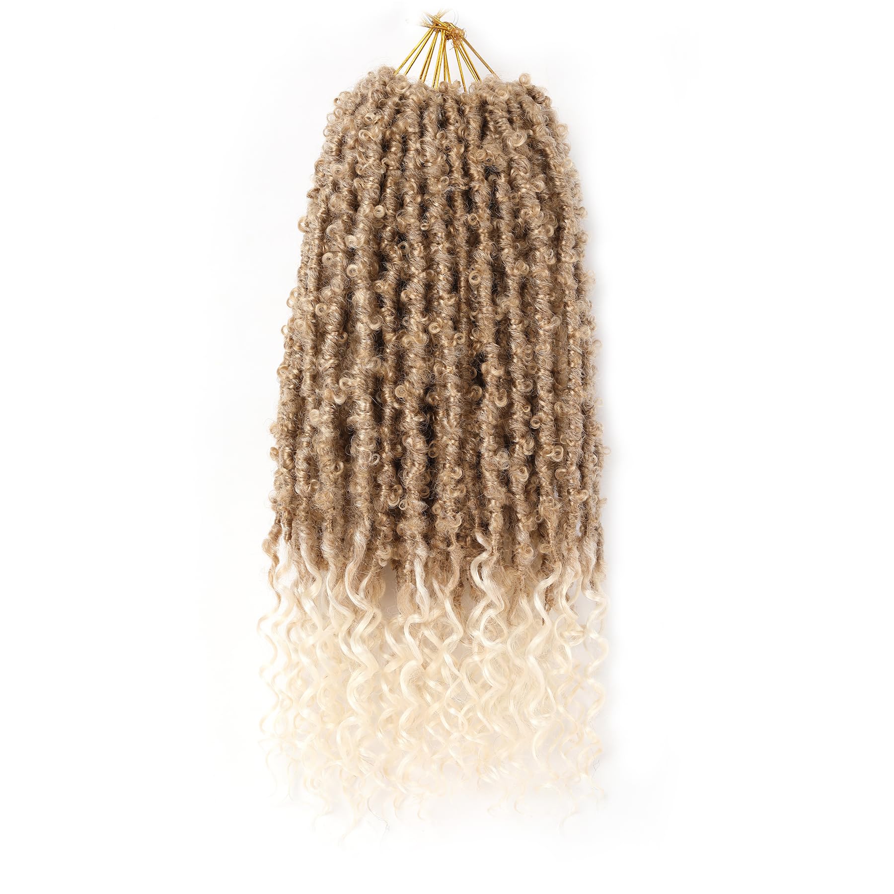 Butterfly Locs Crochet Hair With Goddess Locs Curly Ends 18 Inch Distressed Faux Locs Synthetic Soft Locs Hair Extensions (18 Inch, 6packs,T27/613)