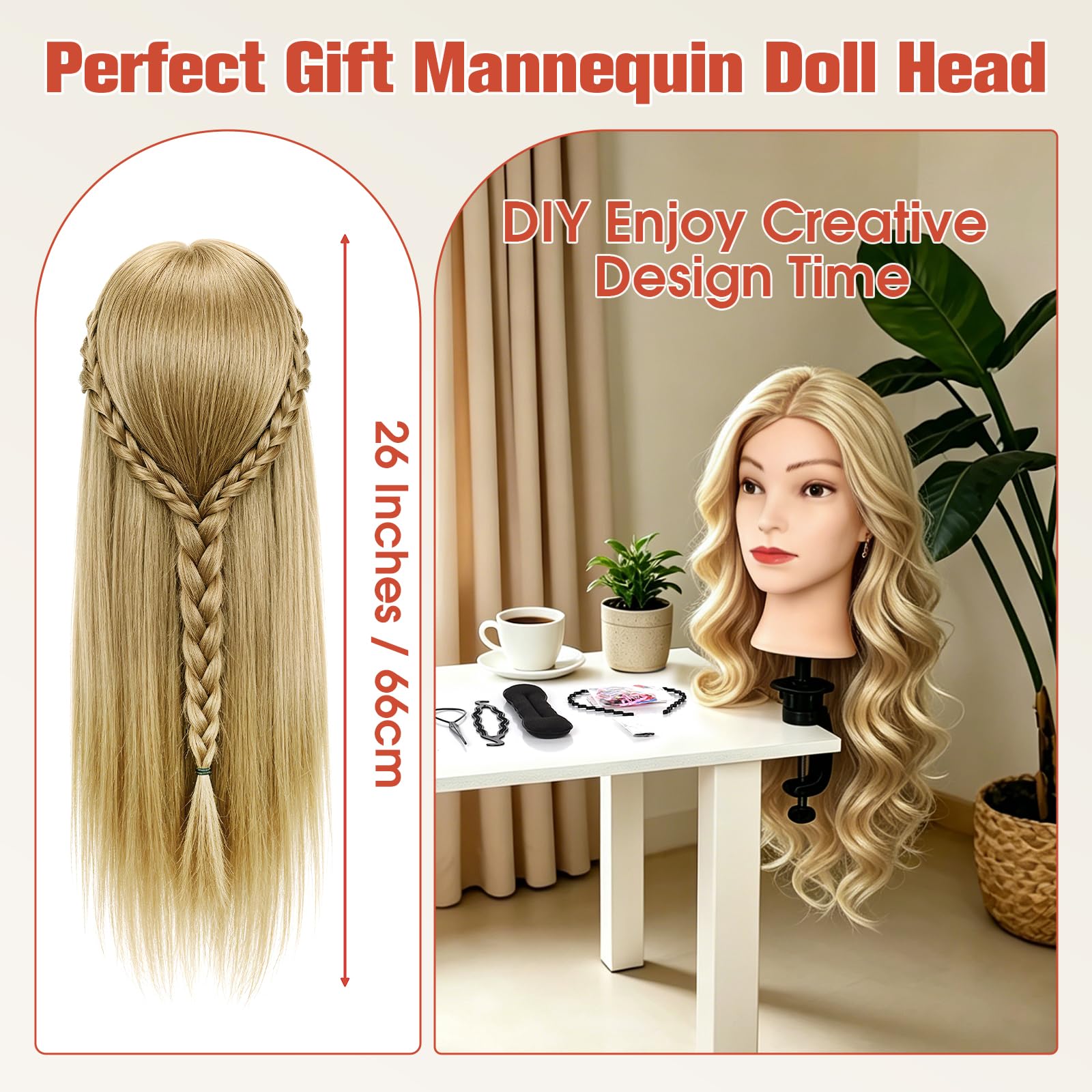 TopDirect Friseur Übungskopf 66cm 80% Echthaar-Mix, Sandblond, Frisierkopf