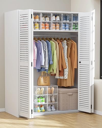 Miniatura 8 de Kitsure Cajas de zapatos más gruesas y resistentes, paquete de 12 organizadores plegables de plástico transparente blanco con puerta magnética,