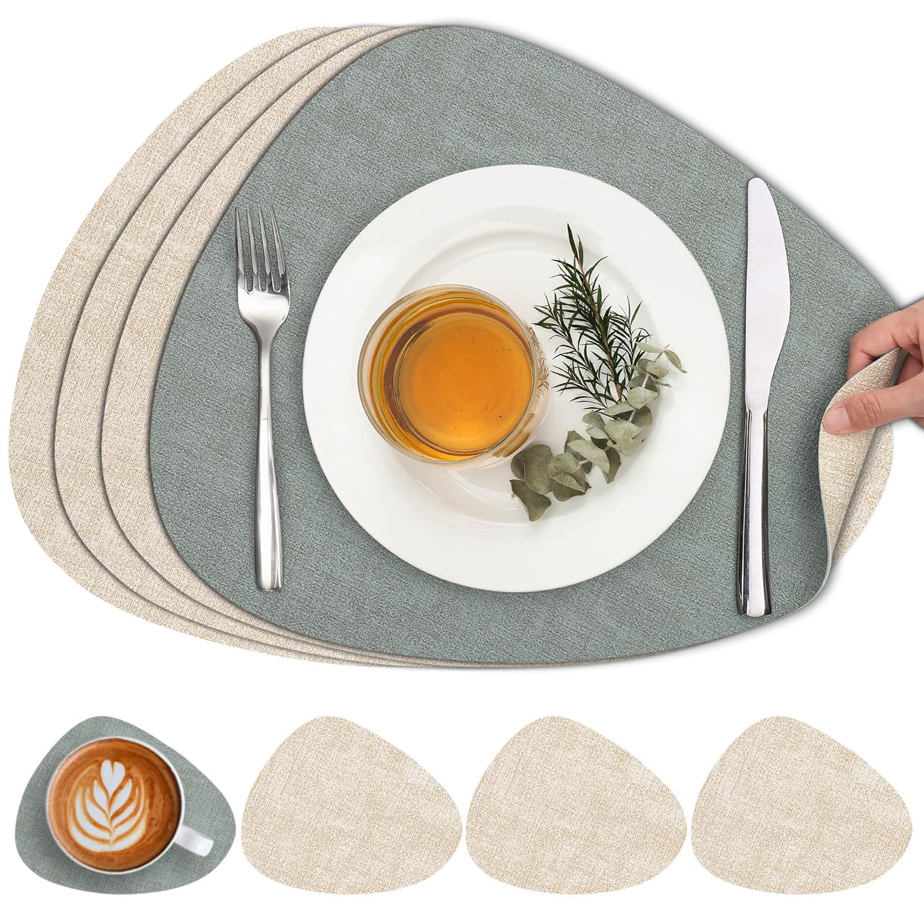 Chitomars Placemats and Coasters Set of 4 Dual Sided Faux Leather Table Mat