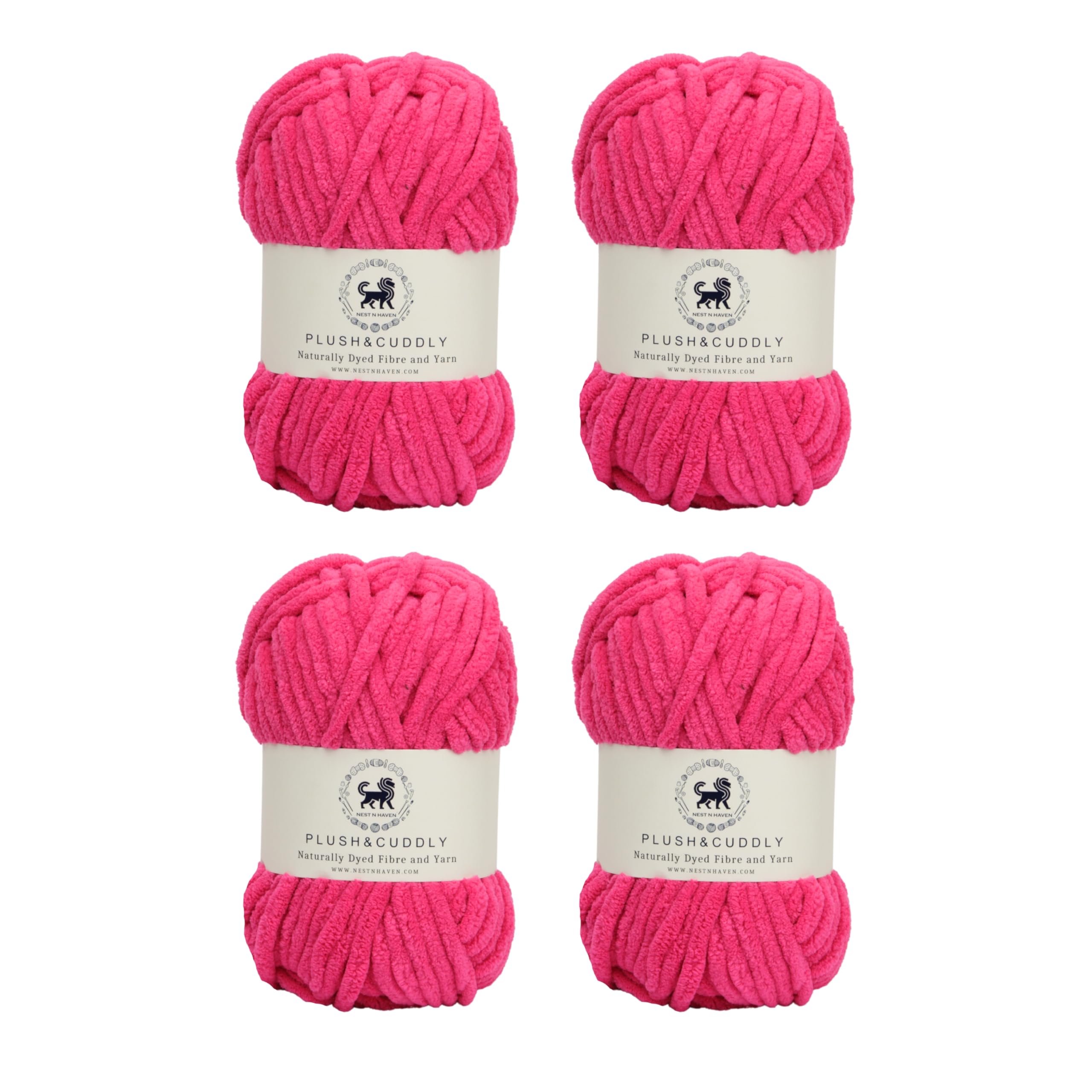 NESTNHAVEN, Wool, Plush & Cuddly, Chenille Yarn Supersoft Hand Knitting Wool Ball, 4 Ball, 400 Grams (1 Ball/100 Gram Each) Ball Suitable for Craft, Babywear, Baby Blankets, 5 Bulky, (hot Pink)