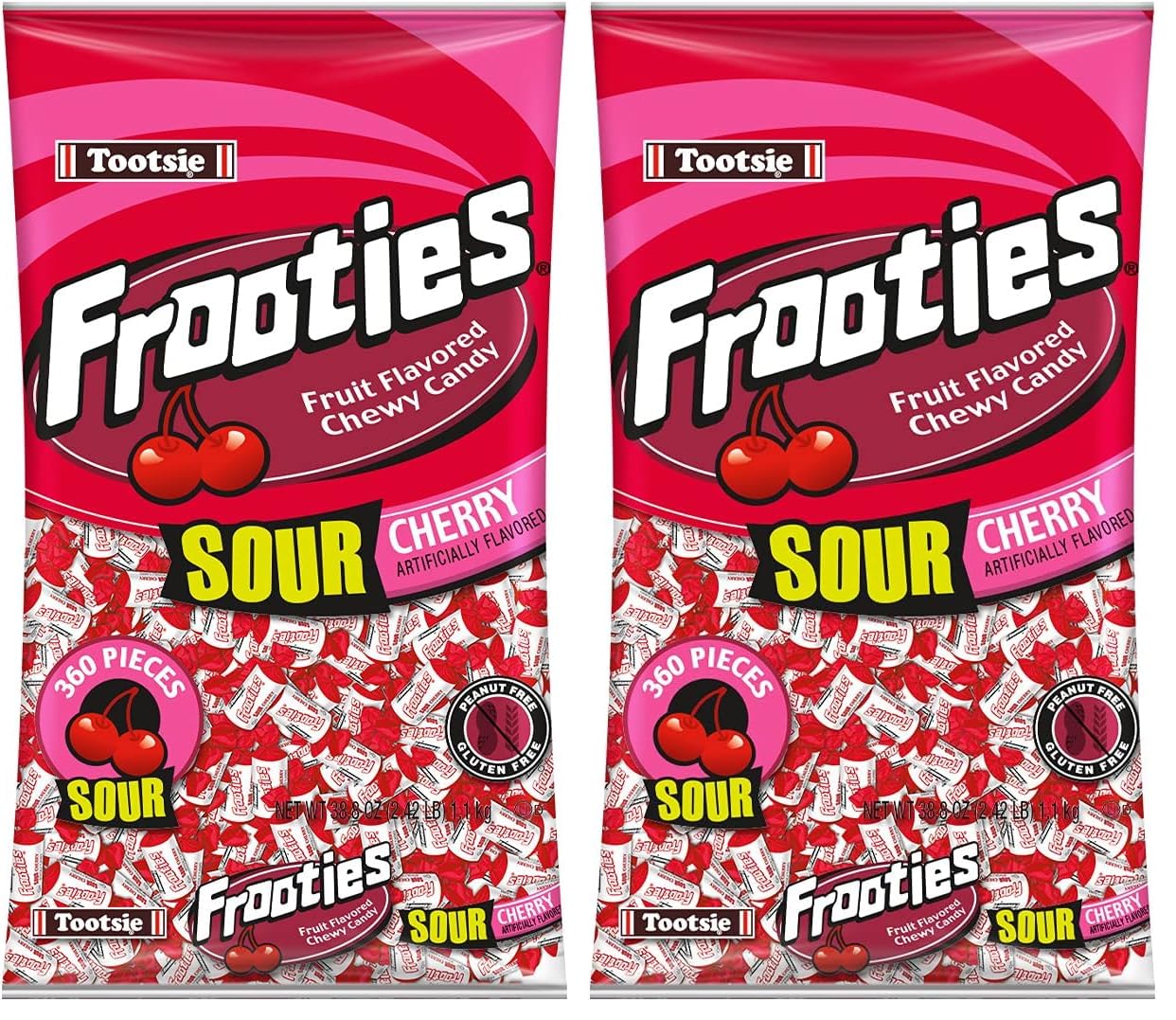 Sour Cherry Frooties - Tootsie Roll Chewy Candy - 360 Piece Count, 38.8 oz Bag (Pack of 2)