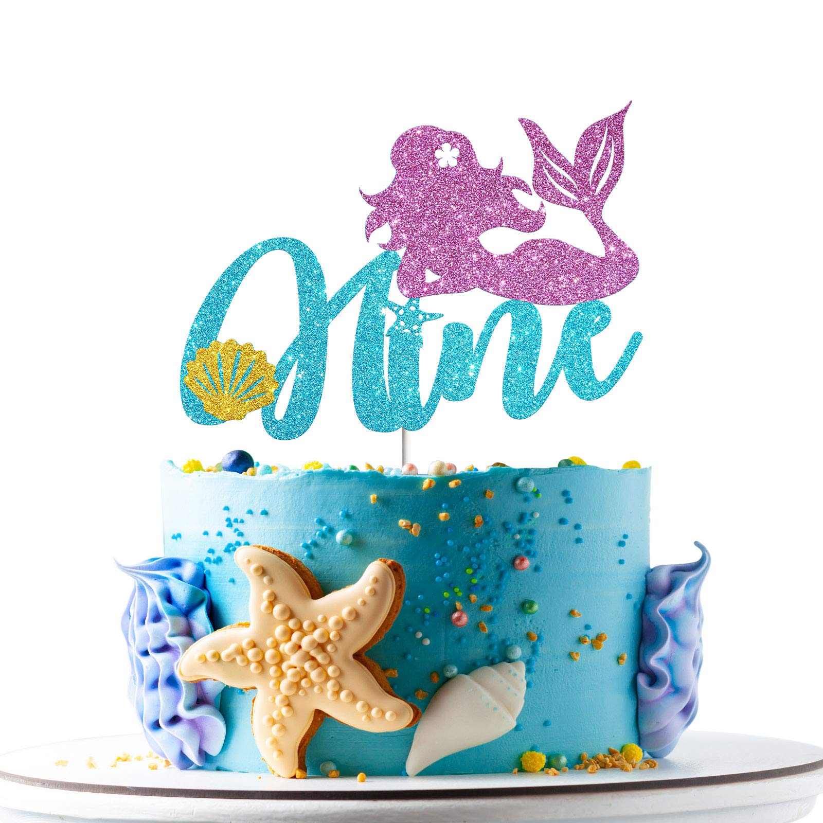 Buy Mermaid Nine Cake Topper, Happy 9th Birthday Cake Decor, I'm Nine Sign, Little Mermaid