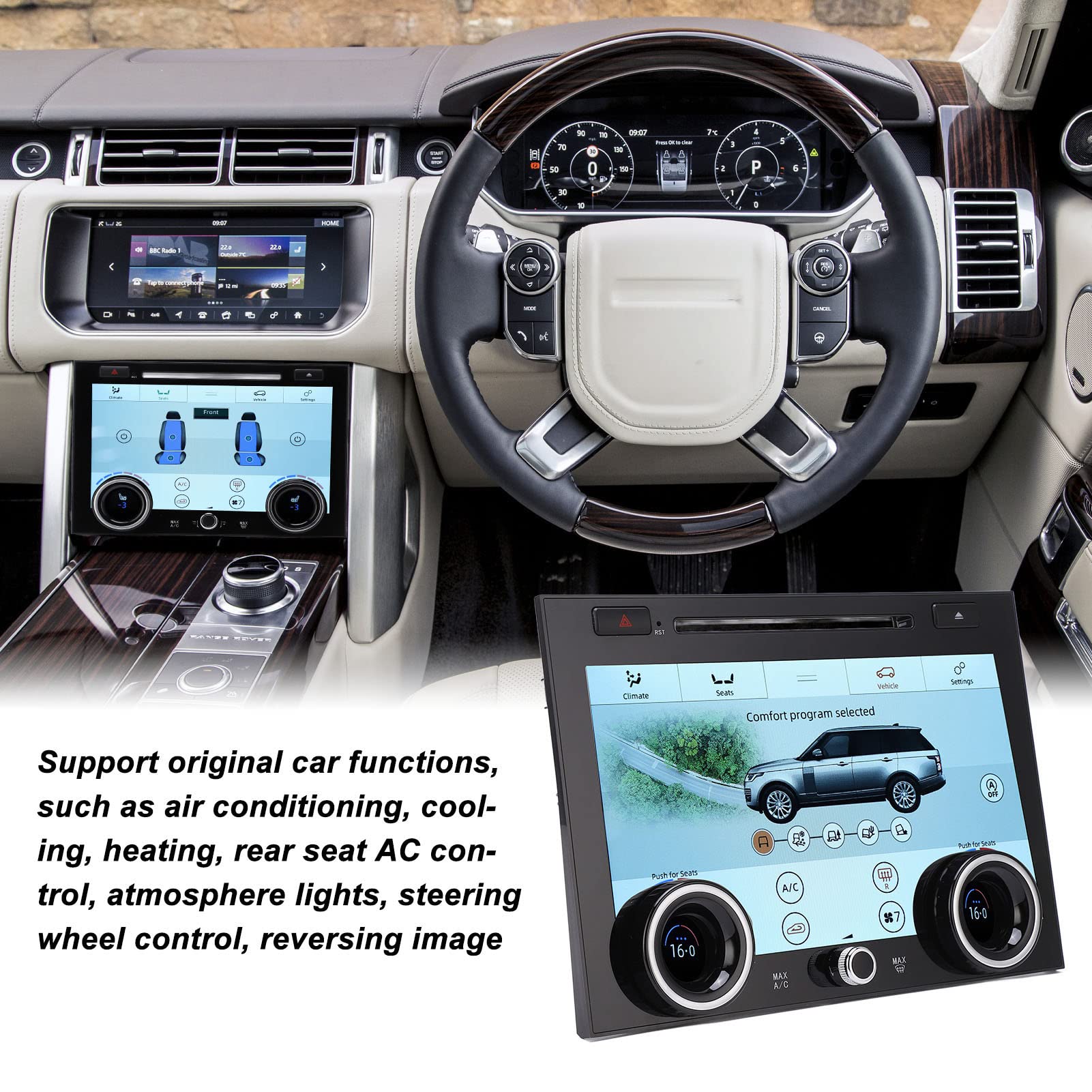 Touchscreen da 10 Pollici per Auto con Schermo Ad Alta Risoluzione, modalità Giorno e Notte Regolabile, Plug and Play, per Range Rover L405