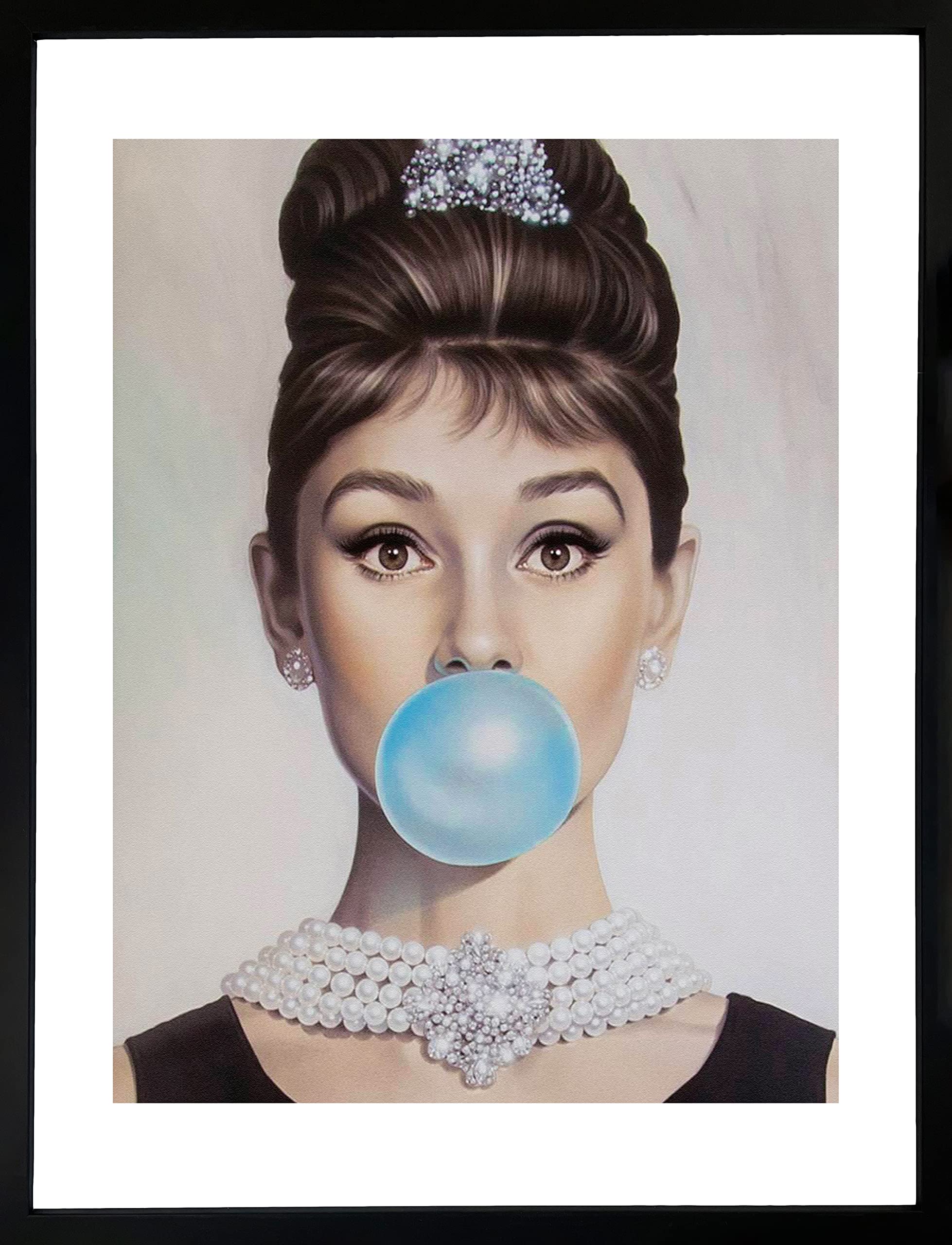Brookpace Fine Art Audrey Hepburn Bubble Gum Pop Art Fashion Framed Wall Art 53 x 43cm | Living Room Poster Bedroom Decor Home Decor