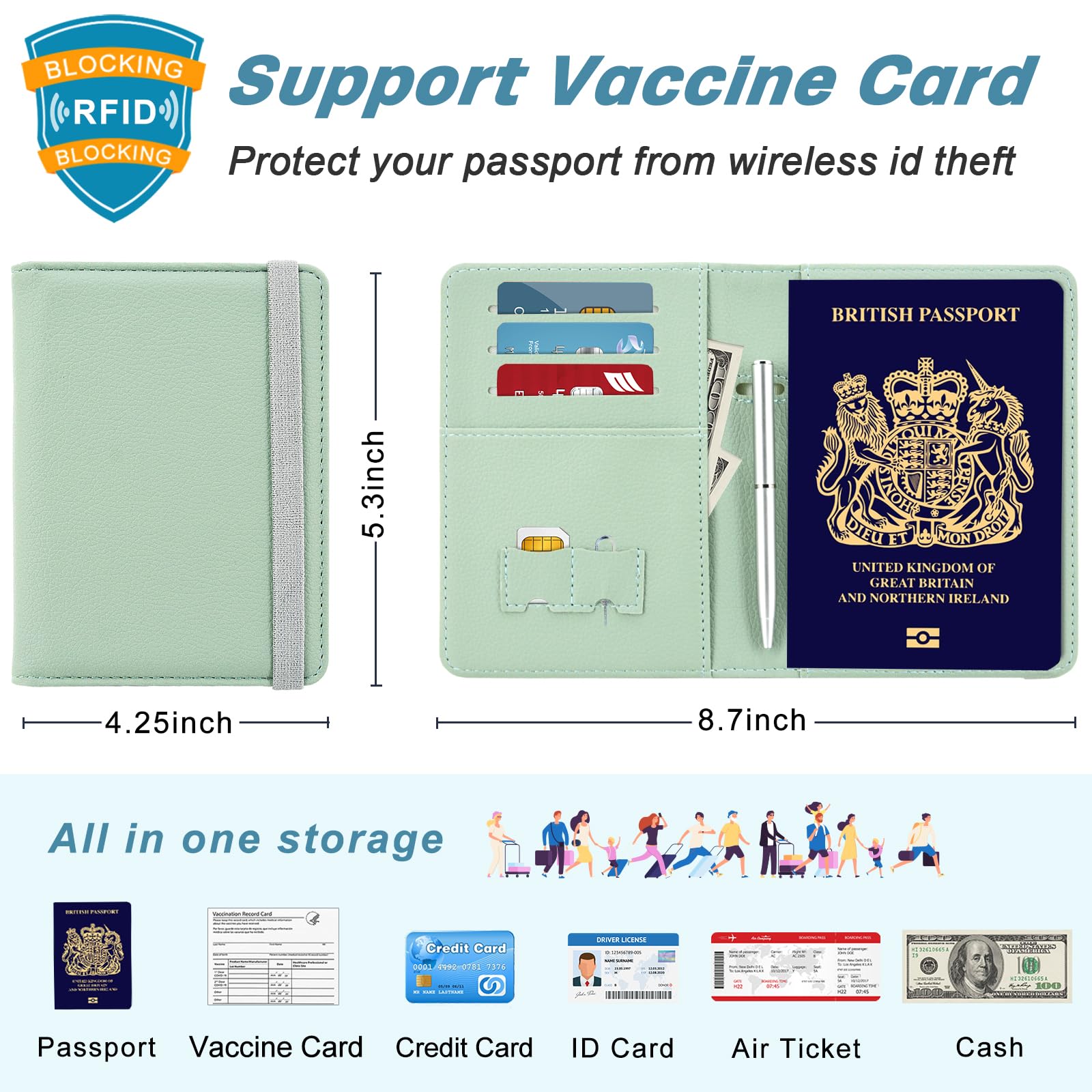 DMLuna Custodia per Passaporto in Pelle PU di Prima Qualità, Portafoglio da Viaggio con Blocco RFID, Organizzatore per Documenti di Viaggio con Porta Penna, per Uomini e Donne, Moderno