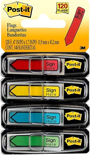 Miniatura 6 de Post-it Message Sign Here Flags, 30/Dispenser, 4 Dispensers/Pack, .47 in Wide, Assorted Colors (684-SH) (Pack of 2)