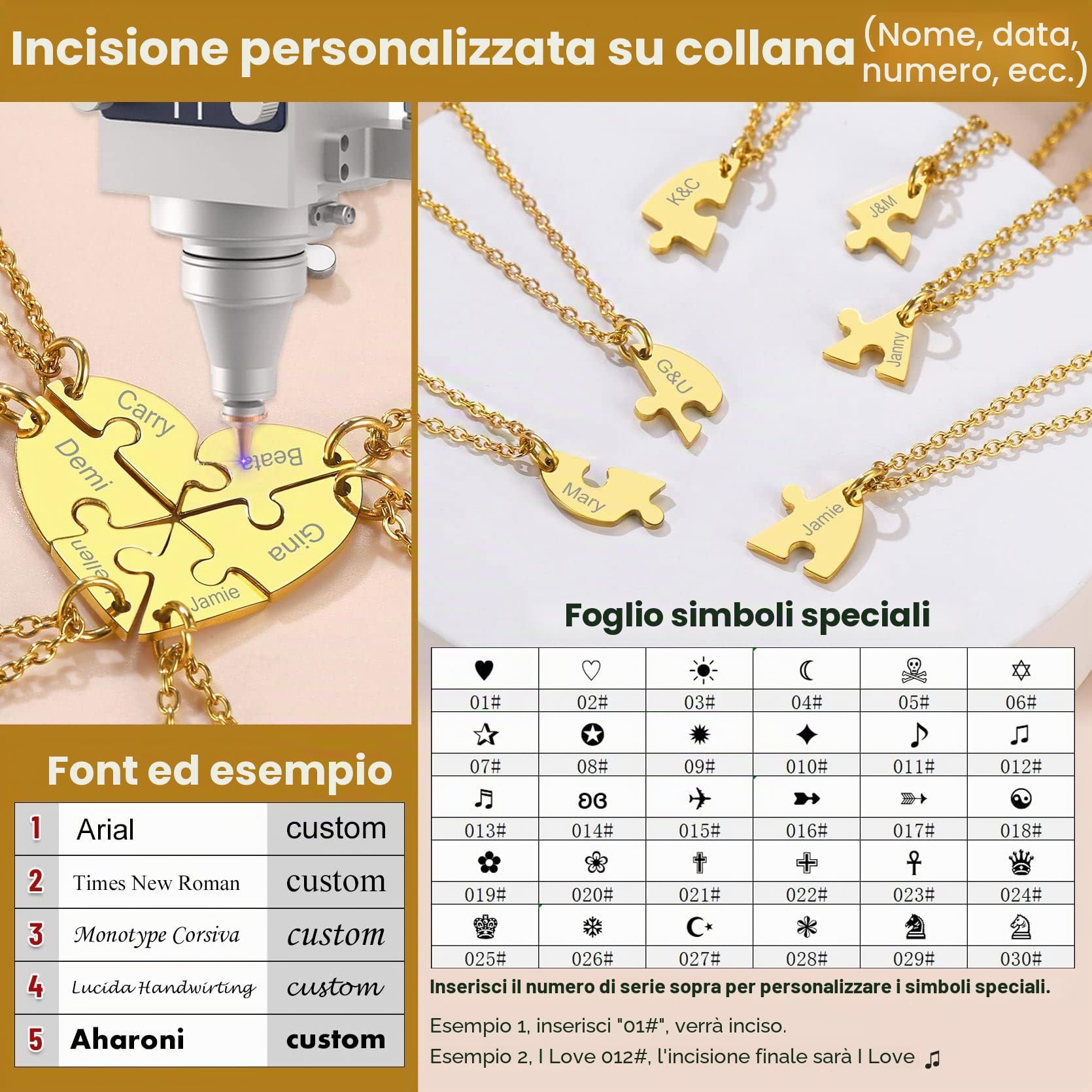 GoldChic JEWELRY Collana Donna Cuore Puzzle Collane Personalizzate, Ciondoli Di Amicizia Divisi In Acciaio Inossidabile Per Lui e Per Lei, Madre Figlie Gioielli Di Famiglia Regali Per Coppie