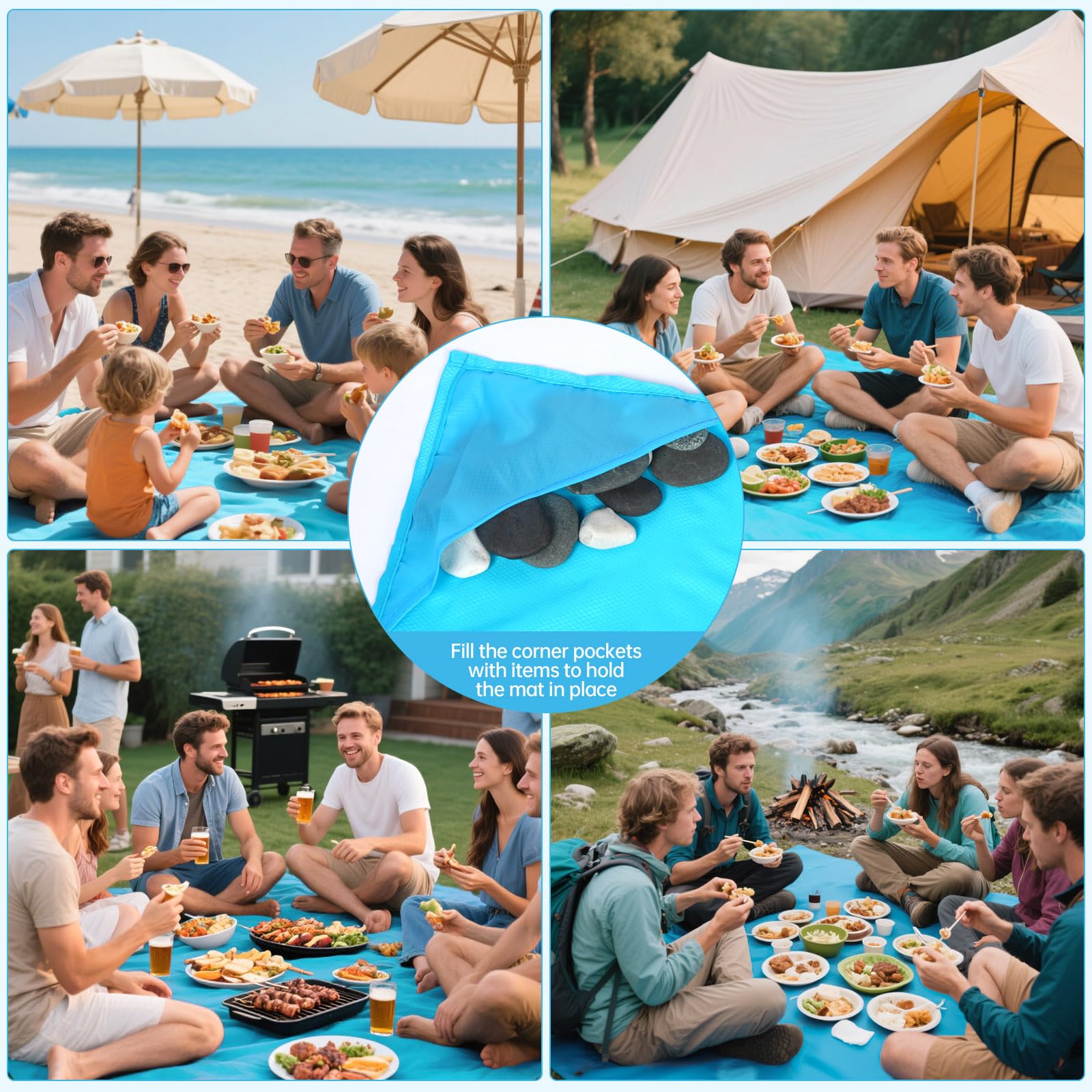 Couverture De Pique-nique 1x1,4 M - Nylon Léger, Pliable Avec Sac | Pour Plage, Camping, Randonnée