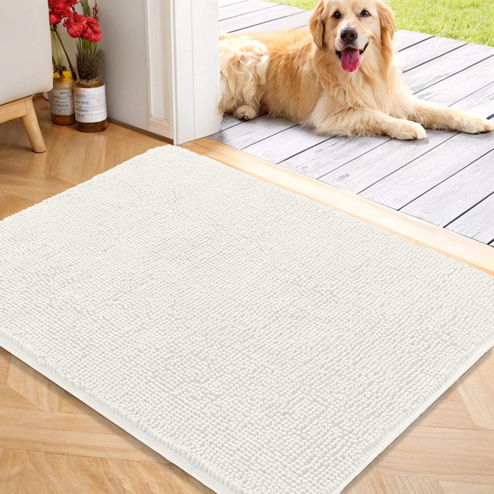 OLANLY Dog Door Mat for Muddy Paws 40x32, Absorbs Moisture and Dirt, Absorbent Non-Slip Washable Doormat, Quick Dry Chenille Mud Mat for Dogs, Entry