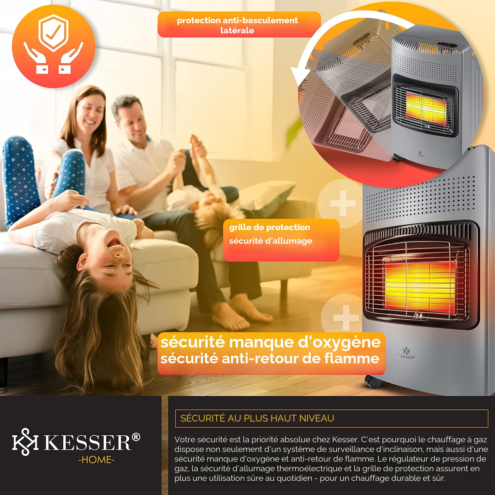 KESSER Chauffage à Gaz 4200 W Brûleur Céramique Infrarouge Gris Foncé
