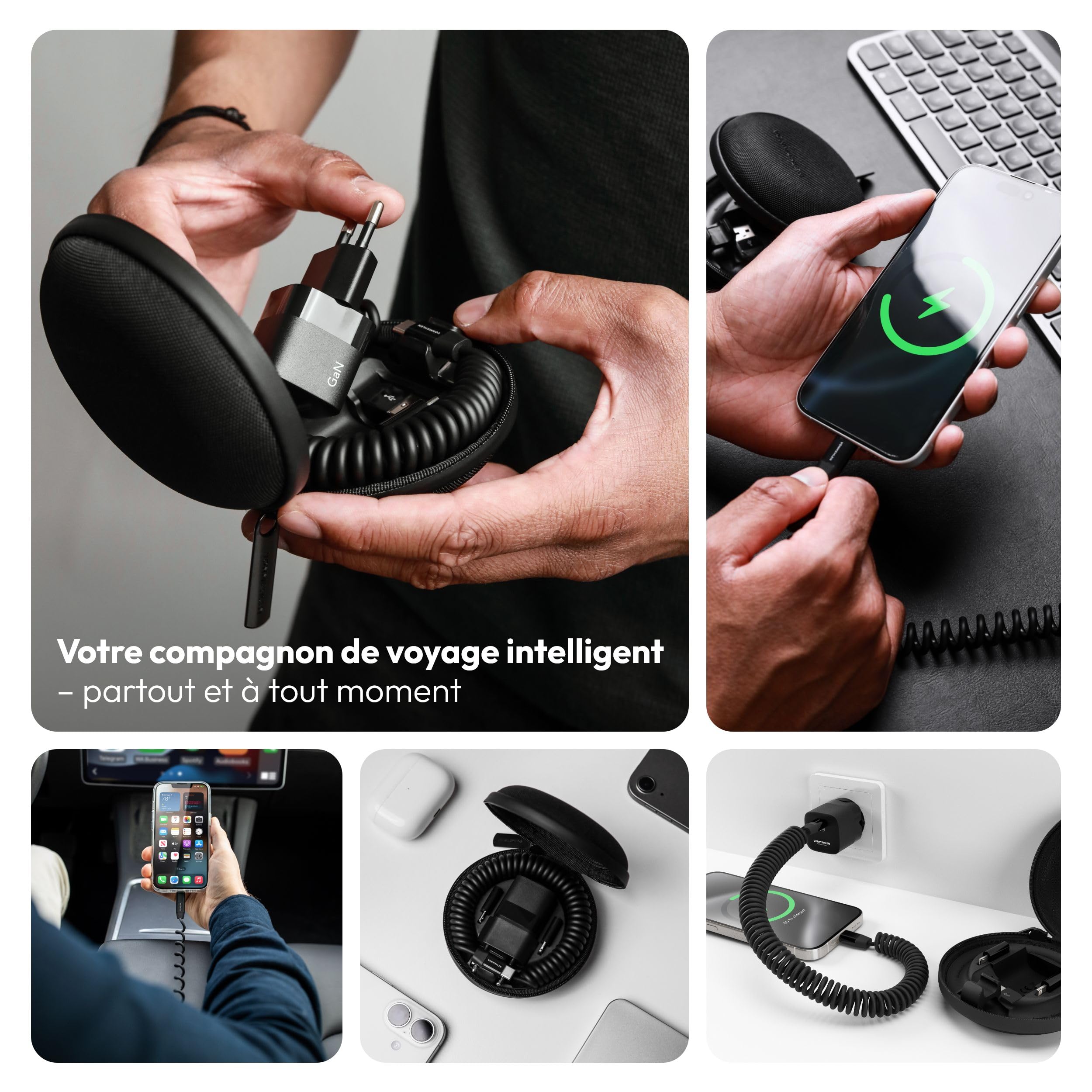 VONMÄHLEN allroundo GaN - Chargeur rapide 30 W avec technologie GaN, compatibilité USB-C universelle, étui de voyage inclus - Noir