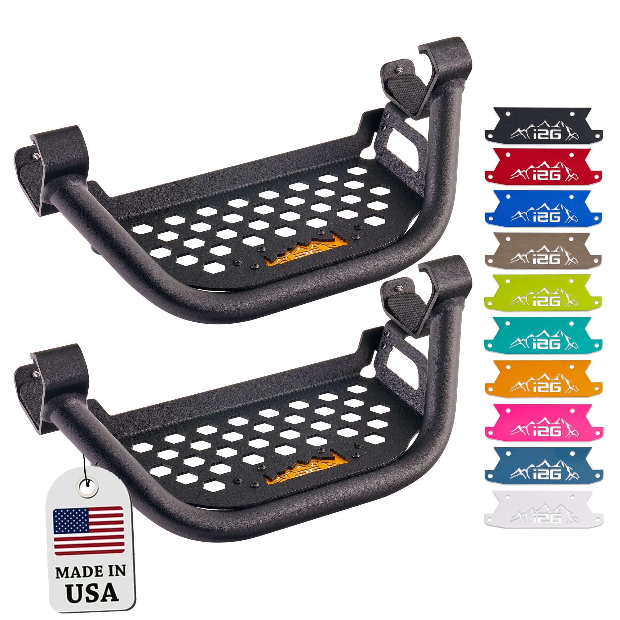 IAG V3 Drop Down EZ-Step for Ford Bronco 2021+ w/rockrails (2 Door, Orange Logo Plate, 1 Pair) (Does not fit Raptor or Sport)