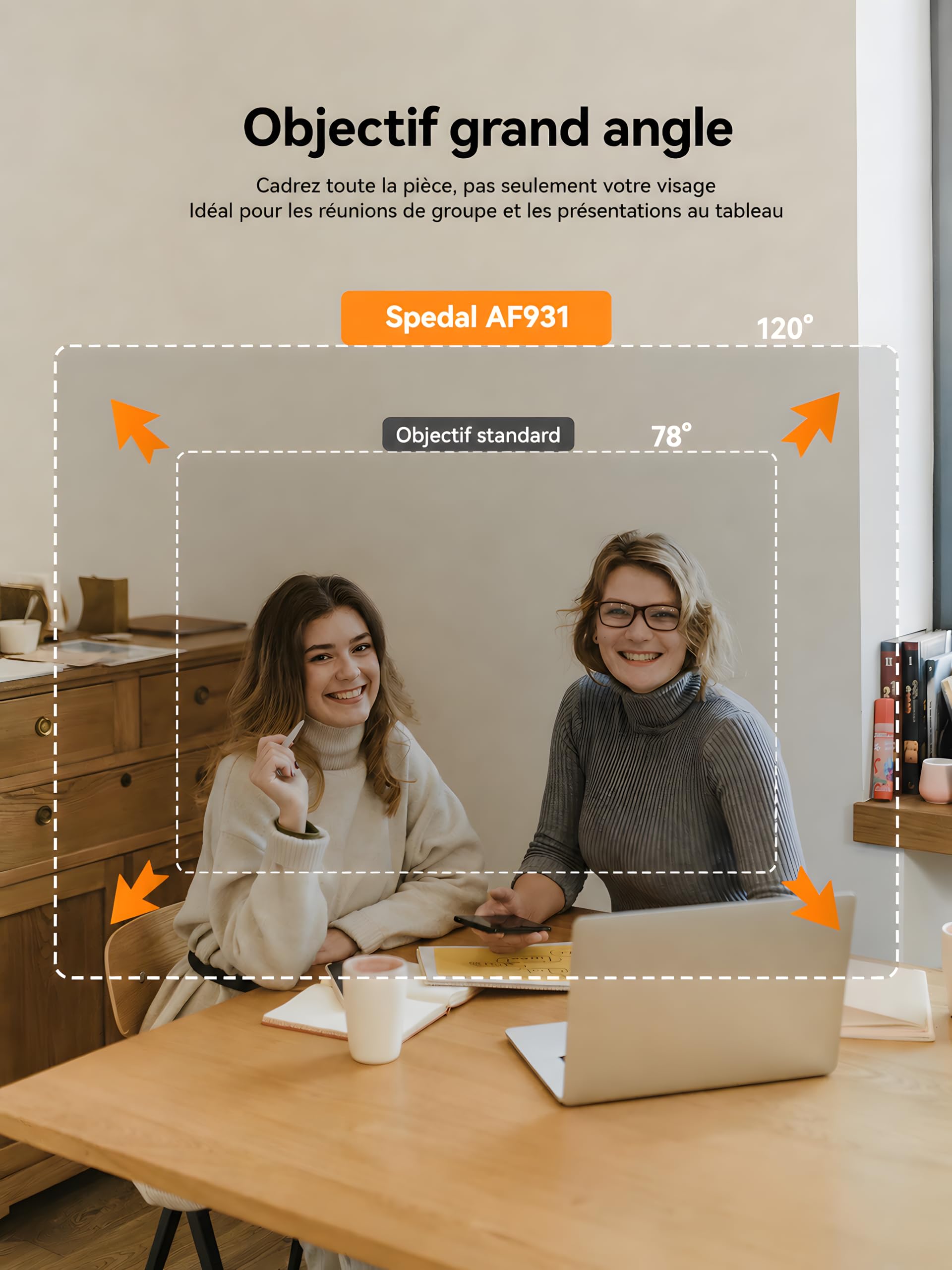 Spedal Webcam 4K Ultra HD 8 MP avec Zoom numérique 4× Grand Angle 120° Microphones à réduction de Bruit télécommande trépied Plug & Play USB-A/C pour Streaming