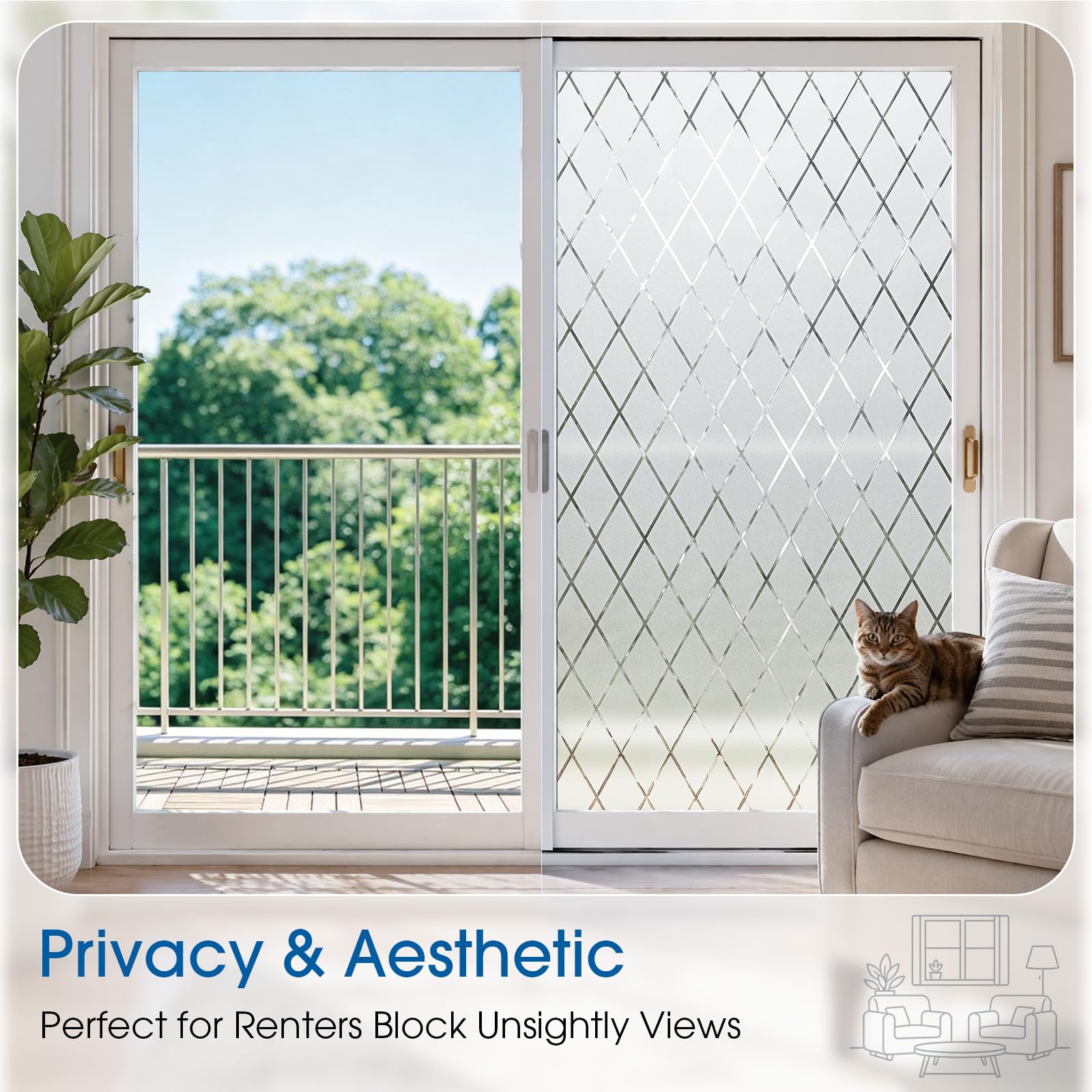 Lifetree Privcay Film autocollant anti-reflet pour fenêtres en verre, motif grille - Pour la maison et le bureau - 75 x 200 cm