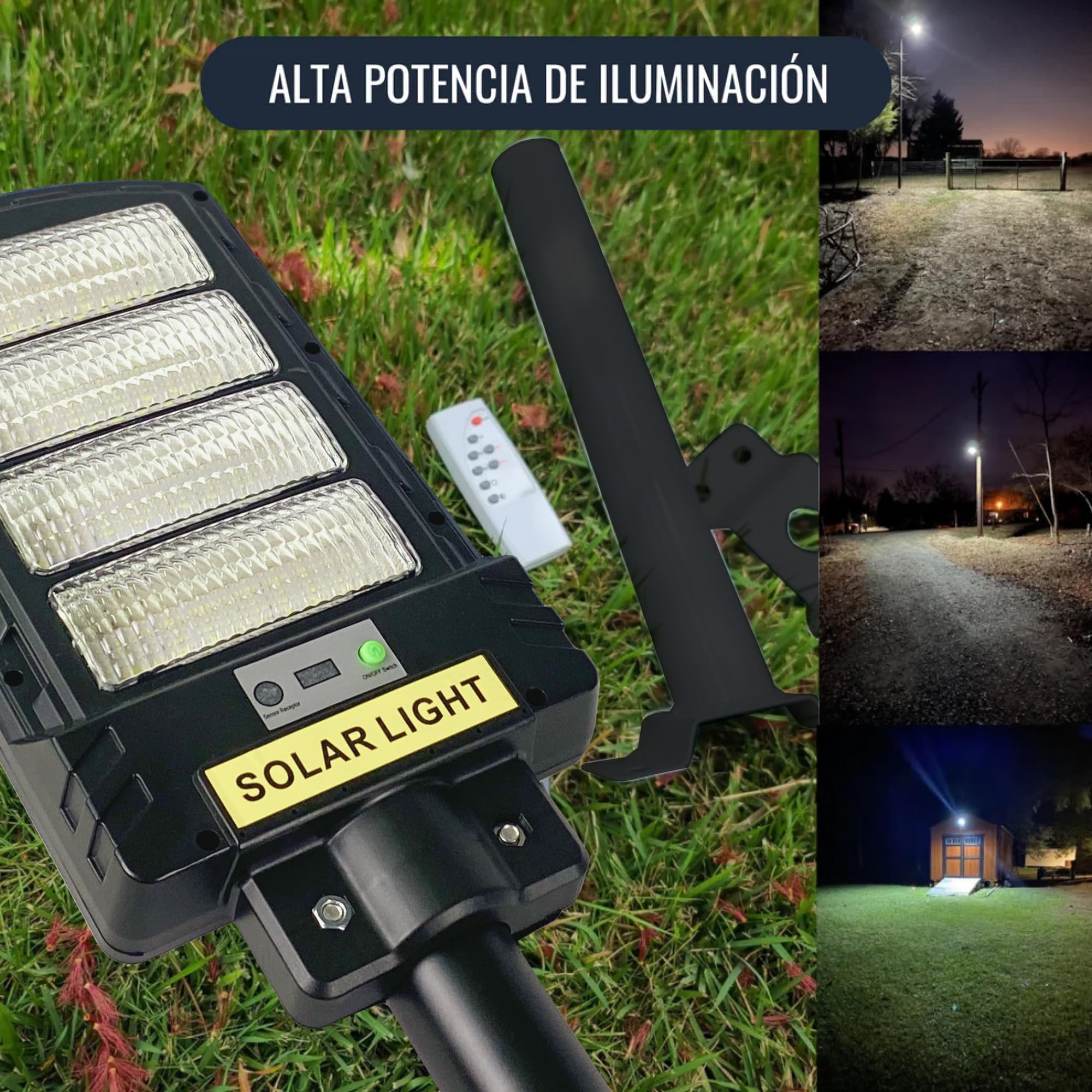 Farola Solar Exterior LED 300W | Lampara Solar Exterior Jardin | Luz Solar Exterior | 6000 Lúmenes | 48H Autonomía | Mando a Distancia | IP65 Impermeable | SET de Montaje Incluido (4)