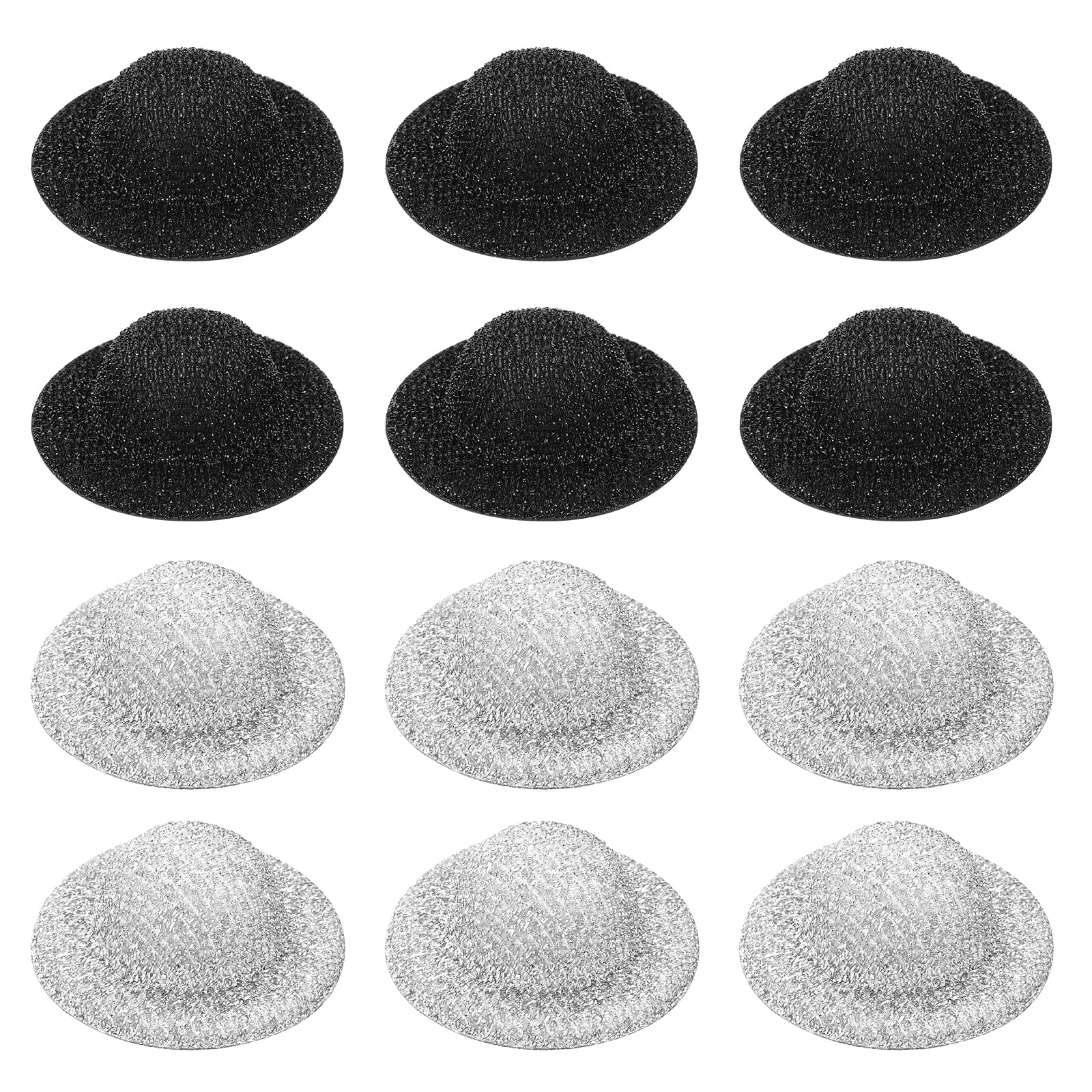 PATIKIL Mini Hats for Crafts, 12 Pcs 14mm ID Sparkling Mini Cowboy Hats Miniature Formal Top Caps for DIY Dollhouse Decoration Hair Accessories Snowman Weddings Party, Black/Silver