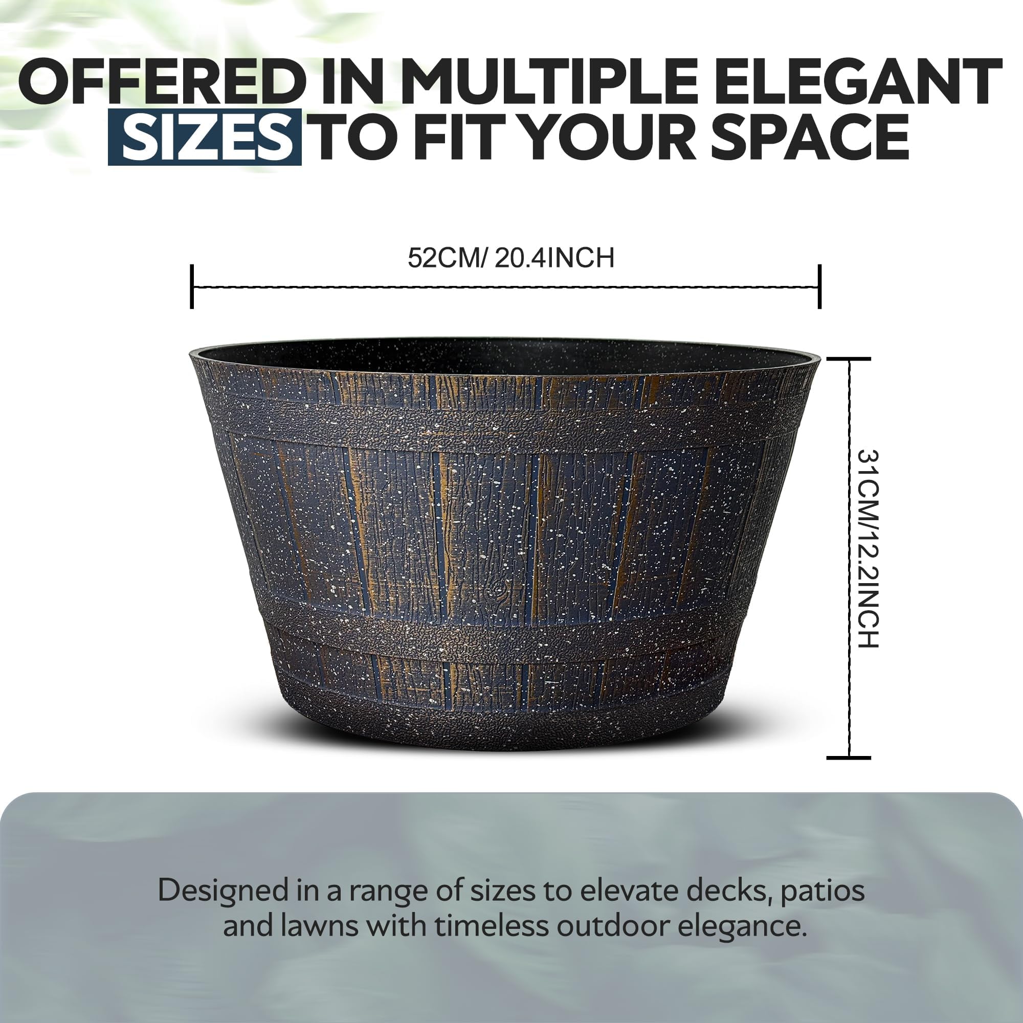 SG Traders Large Half Barrel Cask Planter, Indoor Plant Pot with Drainage Holes, Flower Pots Outdoor Garden Planters - Image 3