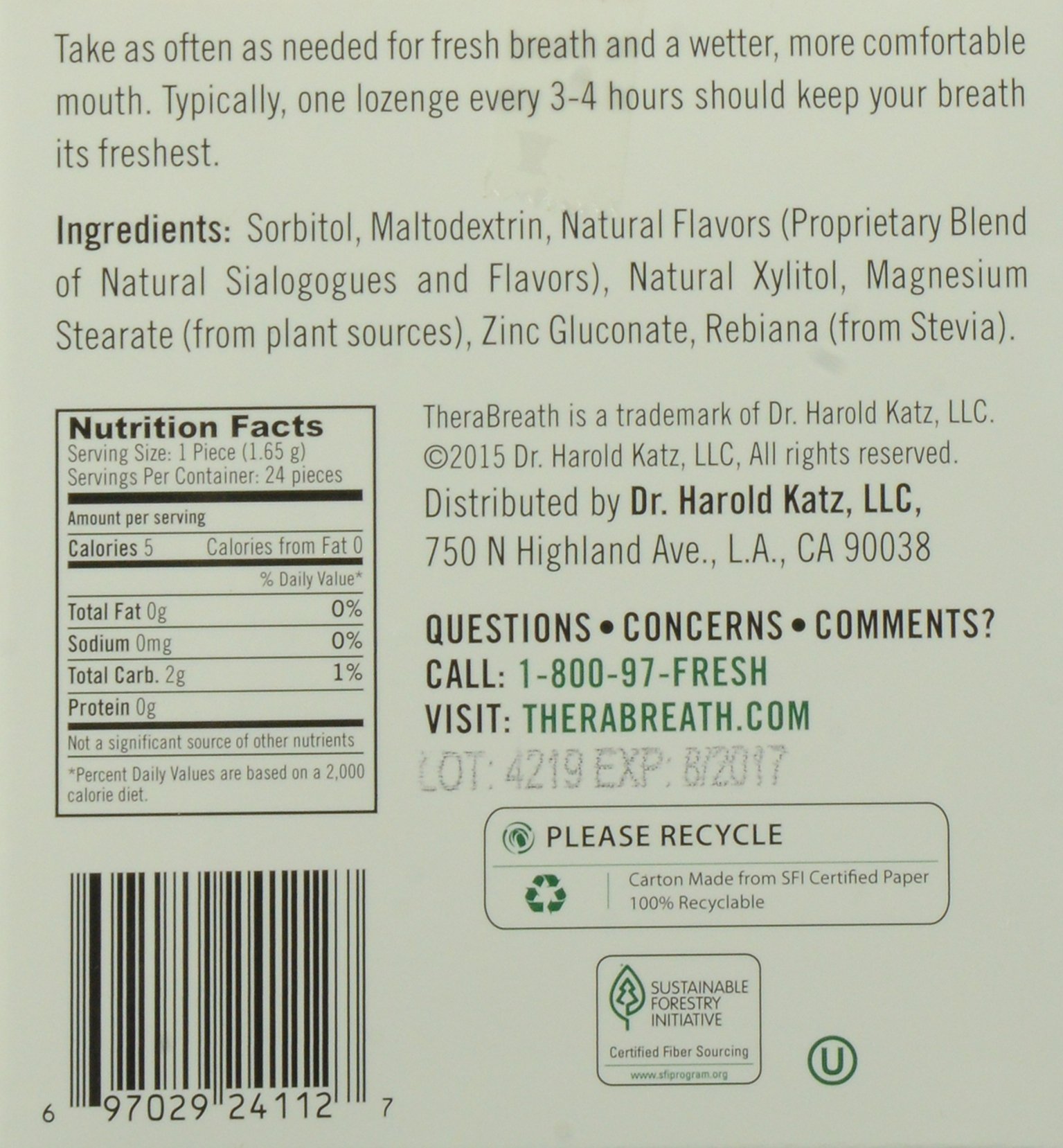 TheraBreath Mouth Wetting Dry Mouth Lozenges, Mandarin Mint, 24 Count