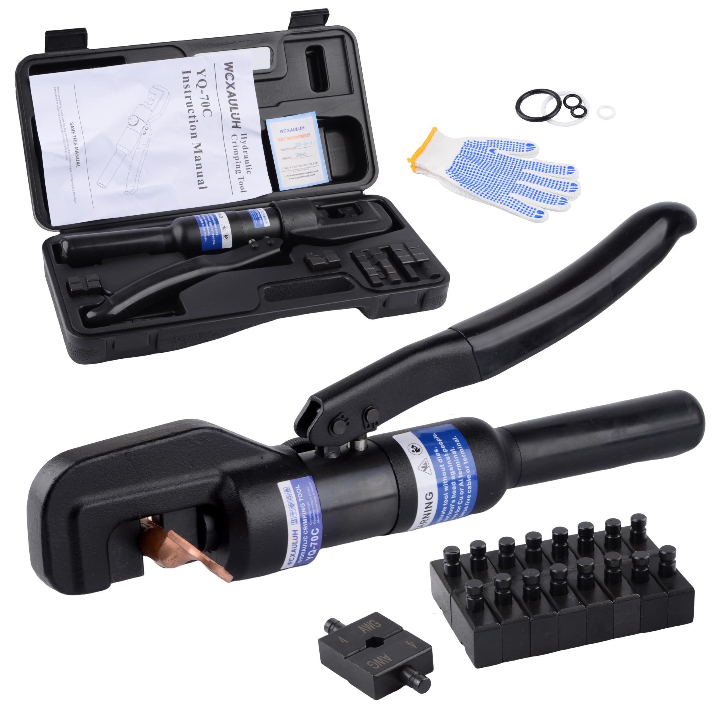 4.5 Tons HYDRAULIC CRIMPING TOOL Crimper with 9 Pairs of Dies,360 degree rotating head crimping tool, Battery Cable Ends Ring TerminalsEasy to Operate