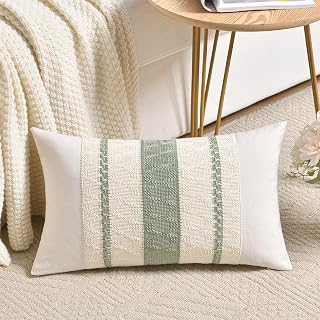 Fancy Homi Sage Green Boho Lumbar Pillow Cover 12x20 Inch - Macrame Weave Throw Cushion Case for Bohemian Living Room, Bedroom Decor