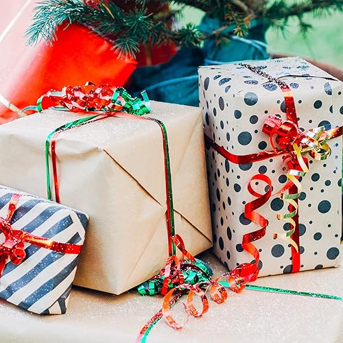 Miniatura 8 de Paquete de 7 cintas rizadoras, cinta rizadora prensada, cinta metálica para envolver regalo, cinta para envolver globos, cinta brillante para