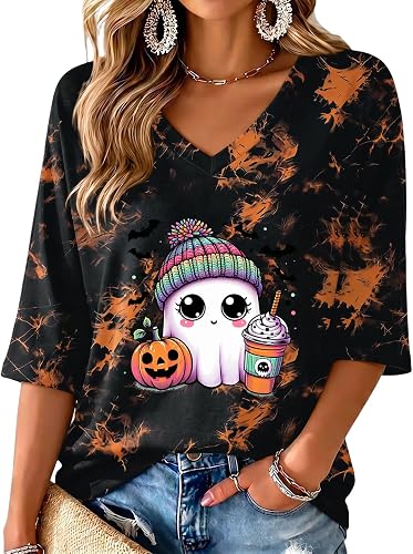 Halloween Shirt Halloween Costumes for Women Fall Ghost and Pumpkin Spooky Seaso