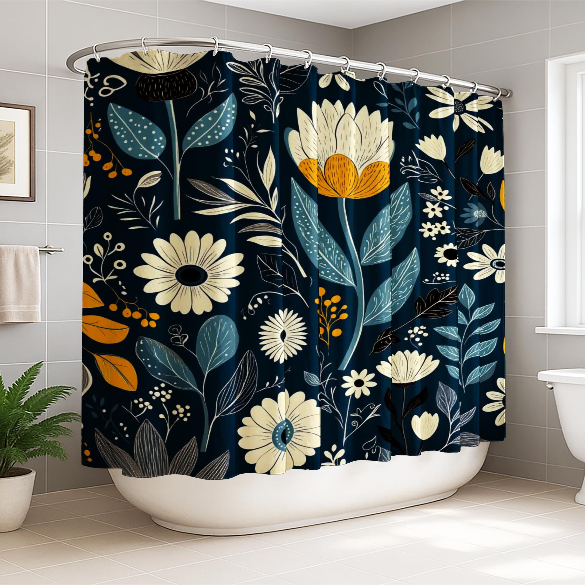 Rideau de douche extra large baignoire appartement bleu marine
