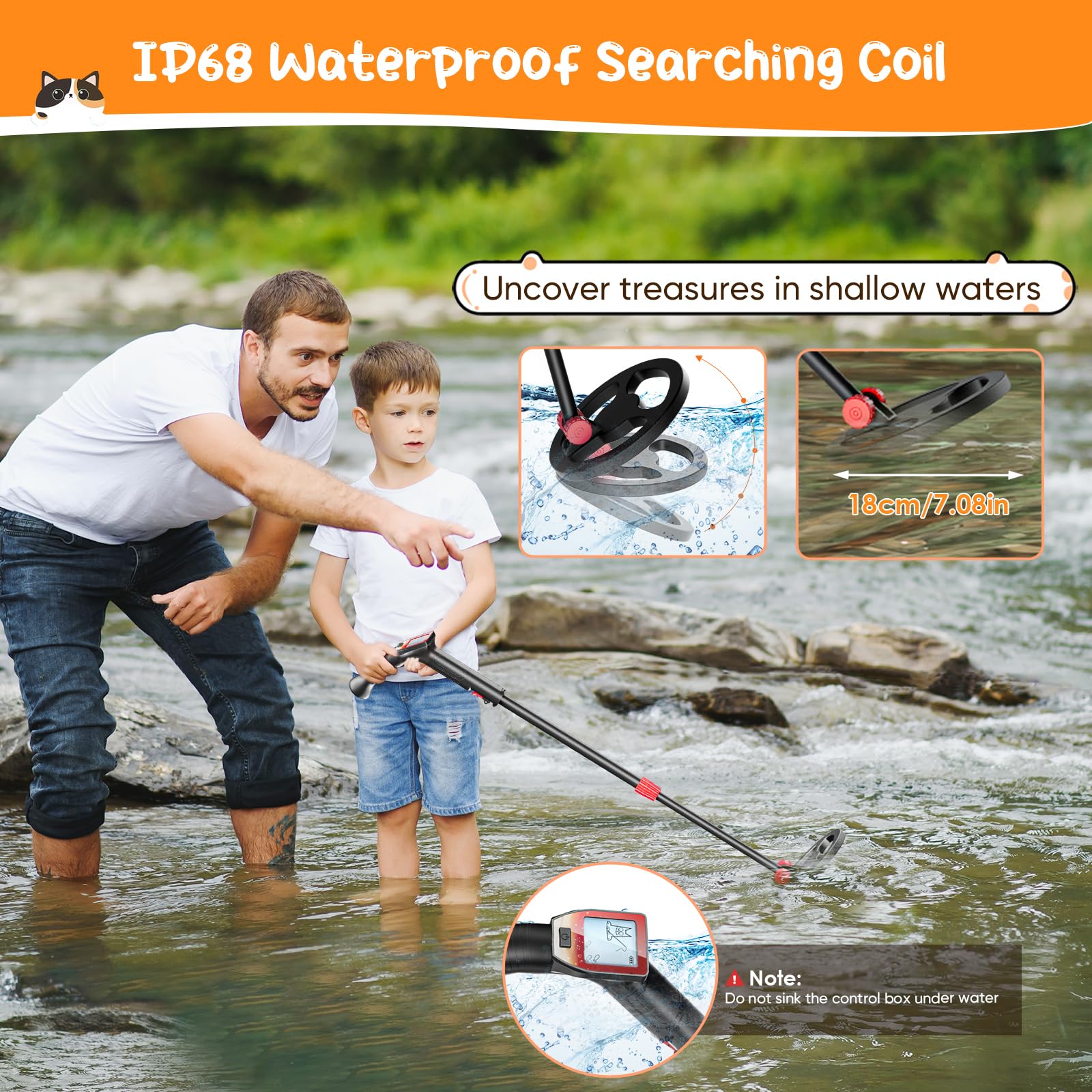 Detector de Metales Niños, Metales Detector con Bobina Impermeable de 18 cm con Pantalla LCD, Detector de Metales Muy Sensible con Bobina de Investigación Impermeable para Niños o Principiantes