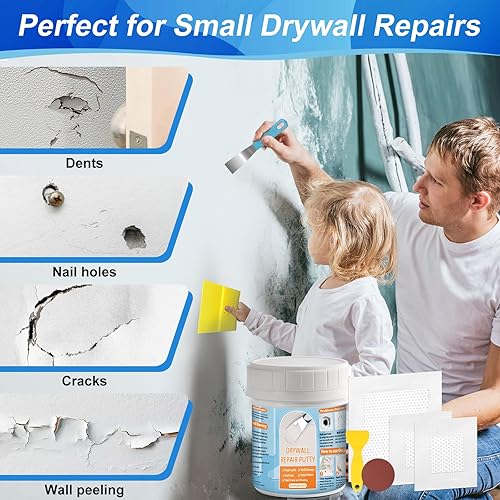 Miniatura 5 de Kit de reparación de paneles de yeso, kit de reparación de parches de paneles de yeso con masilla de reparación de pared blanca de 8.8 onzas,