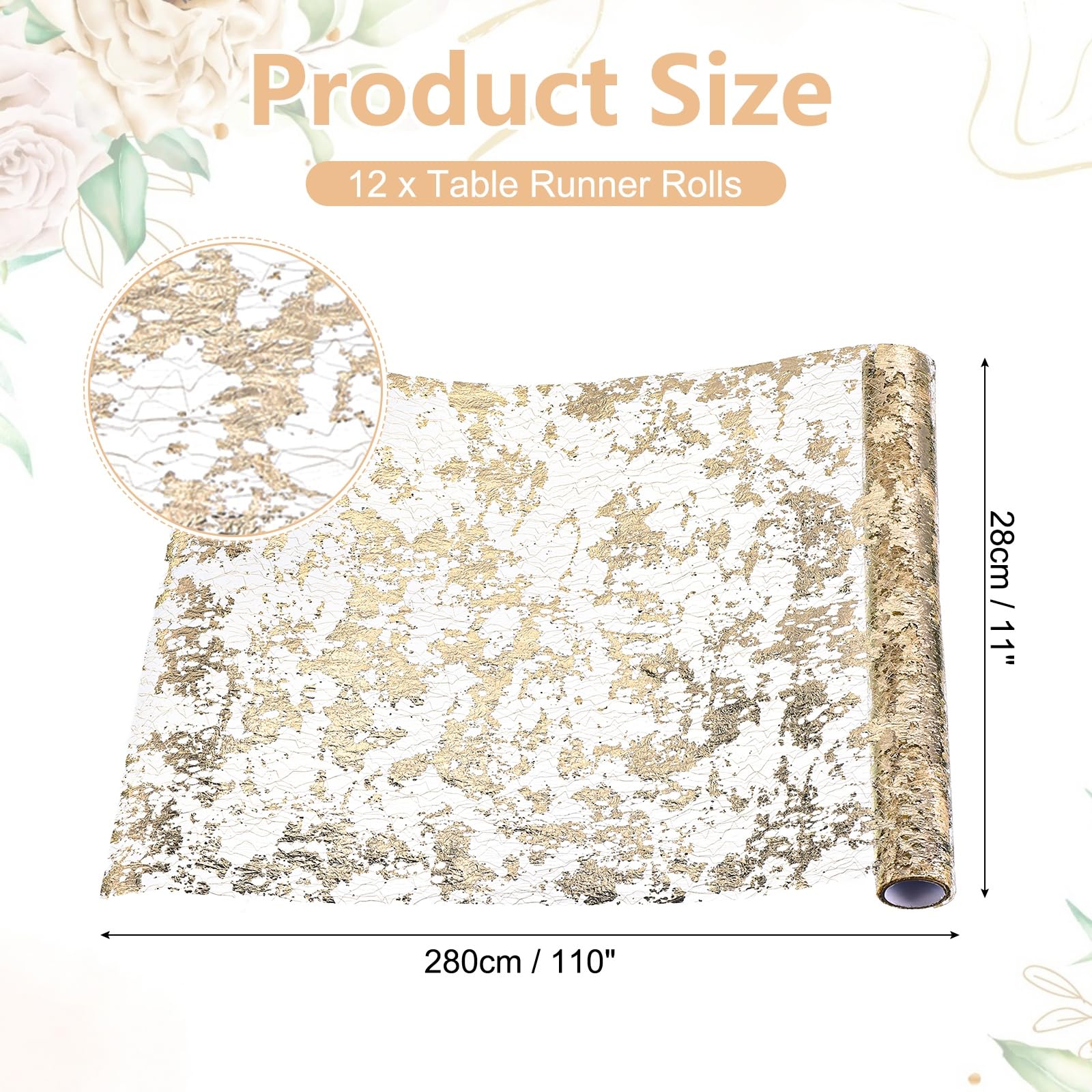 QUARKZMAN Rotolo Runner da Tavolo 11x110 pollici 12 Pezzi Champagne
