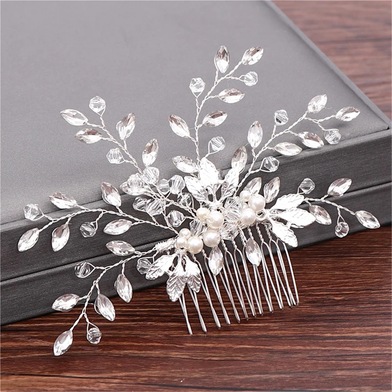 Pettini for capelli da sposa Accessori da sposa for gioielli da donna Testa di strass perla color argento(Silver)
