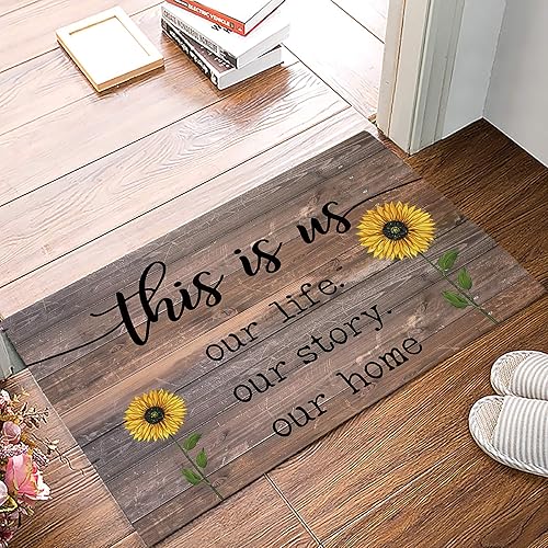 Positive Warm Words This is Us Our Life Story and Home Sunflwer - Tapete de madera vintage para baño tapete de ducha antideslizante tapete