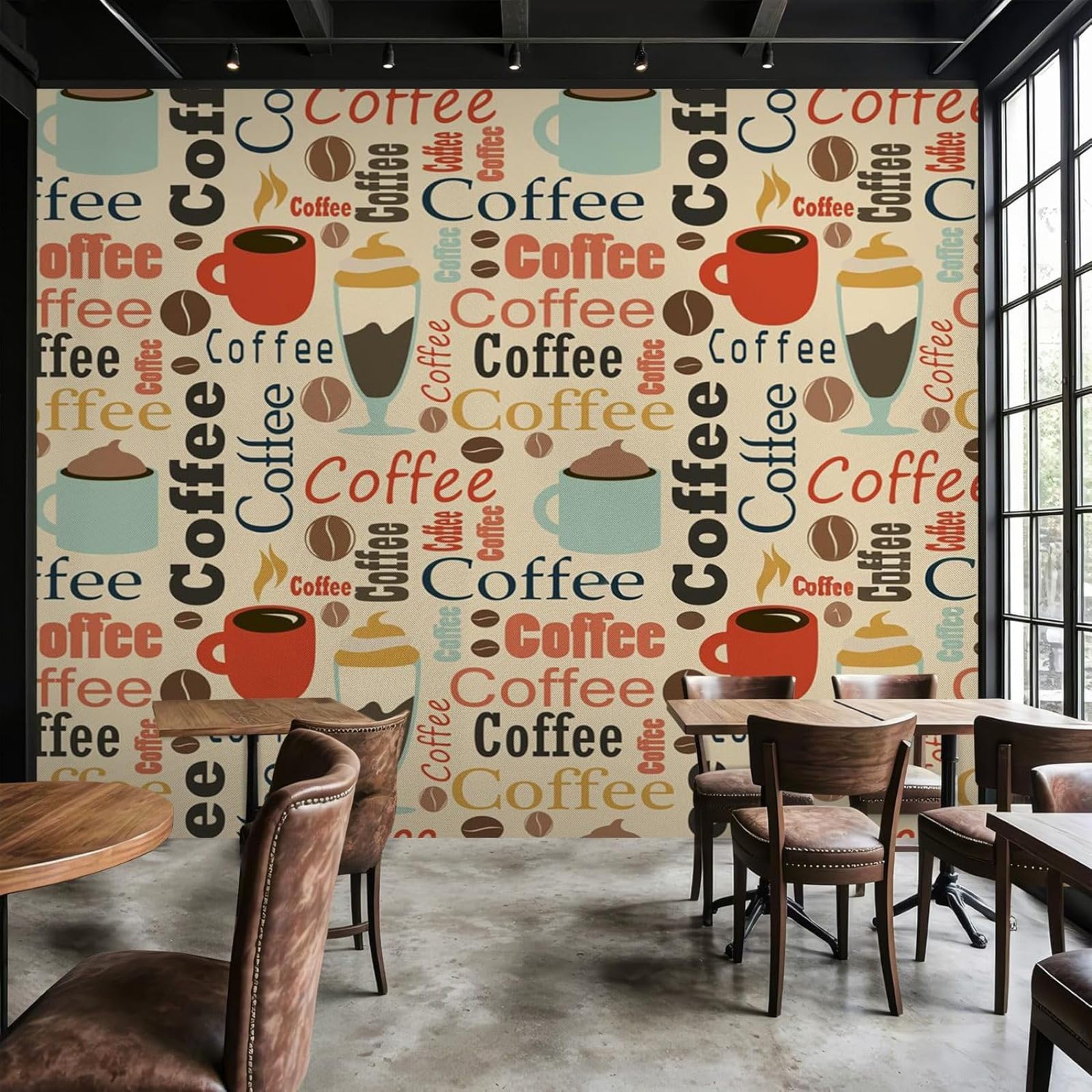 kfjhgbdshhj Photo Wallpaper Coffee Cups Lettering Non-Woven Modern Living Room Bedroom Kitchen Wall Decoration Motif Wallpaper,300cmx210cm Stickers - Frameless Painting - Poster