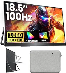 Monitor portátil Upperizon 18,5 polegadas 1080p FHD 100Hz 125% sRGB HDMI USB-C, grande monitor portátil para laptop, MacBook Xbox PS4/5, monitor de viagem com suporte, compatível com VESA