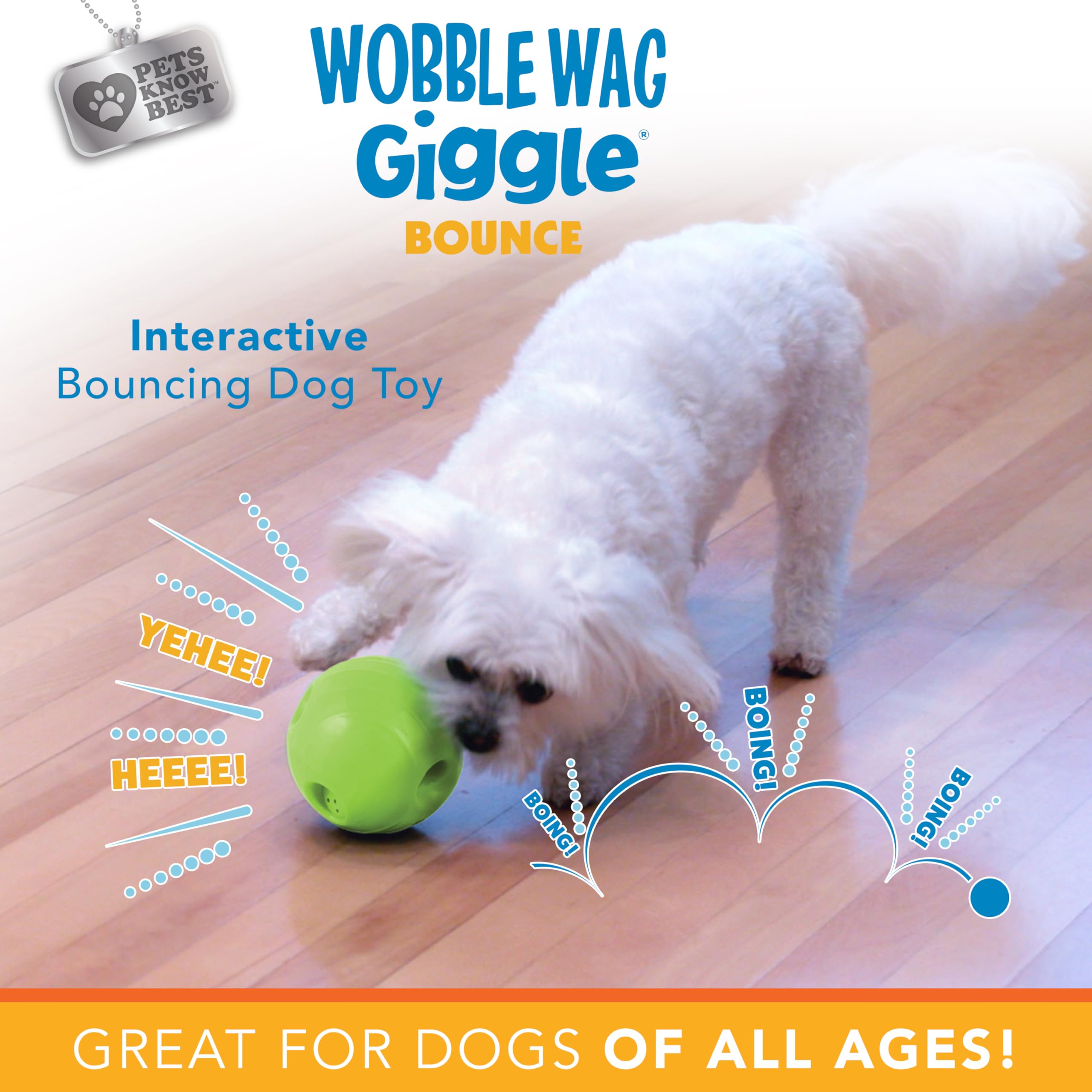 Wobble Wag Giggle Bounce - Juguete Interactivo para Perros, Pelota de Rebote para Perros de Todas Las Edades, para Interiores y Exteriores, Suave y Duradero con diseño de fácil Agarre, Pets Know Best