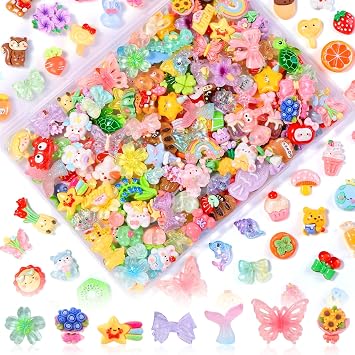 Vellibring 120Pcs Cute Flat Resin Charms, Assorted Kawaii Cartoon Resin Flatback Cabochons 120 Styles Mini Resin Ornaments for DIY Slime Crafts Hair Clip Phone Case Scrapbooking Making Supplies