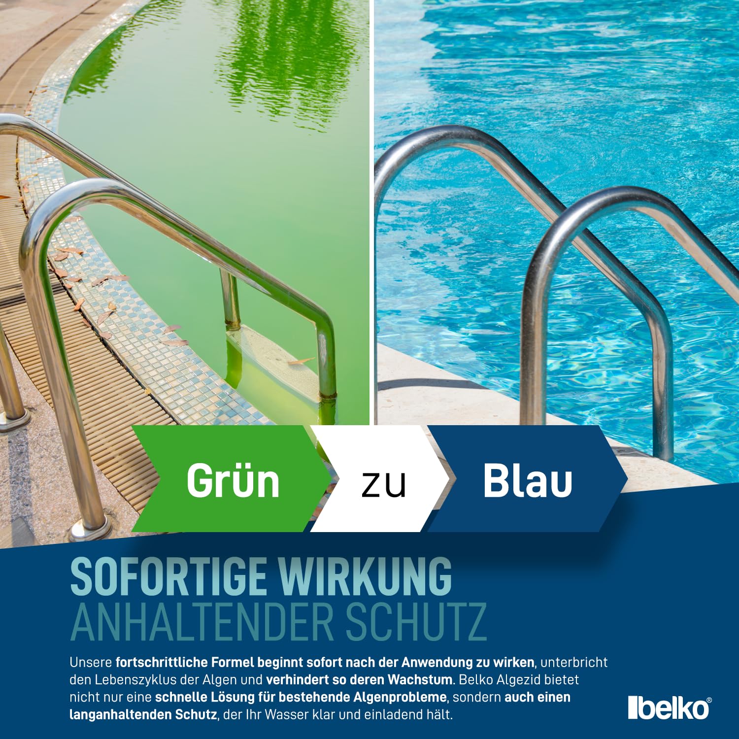Belko® 20L Pool Algizid Algenverhütung flüssig - Präventives Anti Algenmittel für Schwimmbad & Pool und Whirlpool - gegen Algen, Algezid Poolklar Chlor Ergänzung