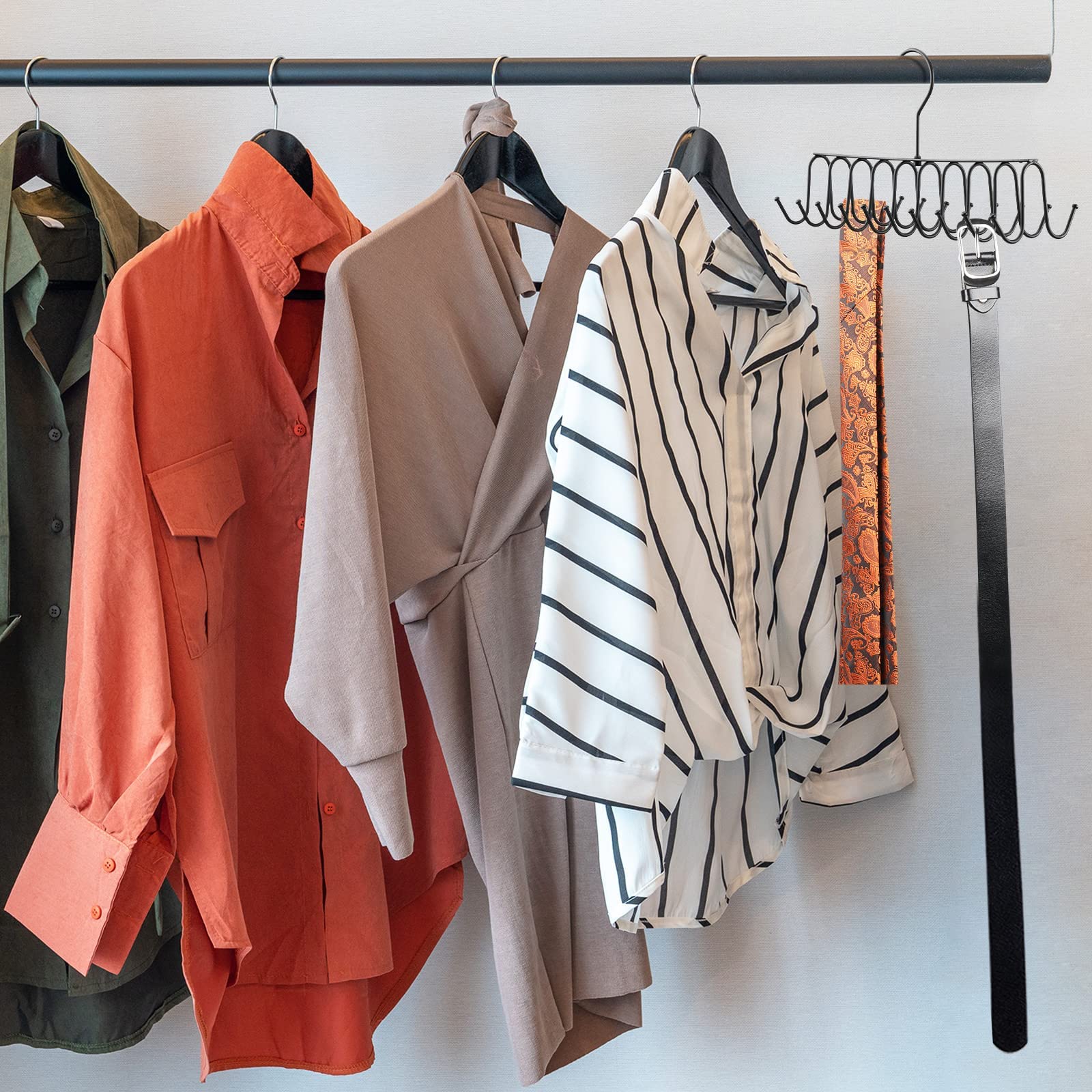 Jetec Belt Tie Rack Hanger Tie Rack Hanger for Closet Metal Belt Organizer Max 60 Belts 20 Hooks for Shawls Scarves Jewry Closet Organizers and Storage