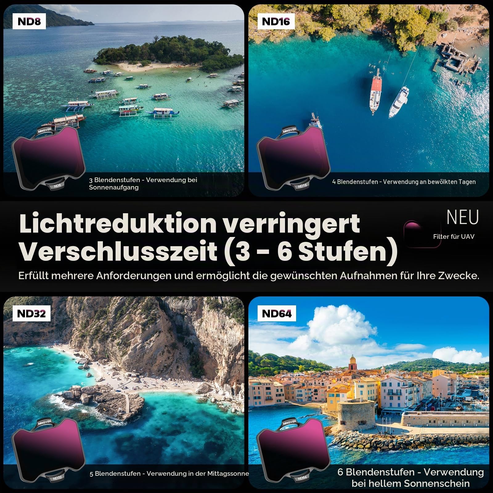 Avata 2 ND Filter, UV+CPL + ND Filter Set, Kameraobjektiv mit DJI Avata 2, 6-Pack (CPL, UV, ND8, ND16, ND32, ND64) | Multi Coating UV + CPL + ND Filter Neutral Density Filter Set for DJI Avata 2 Drone Video Photography Accessories