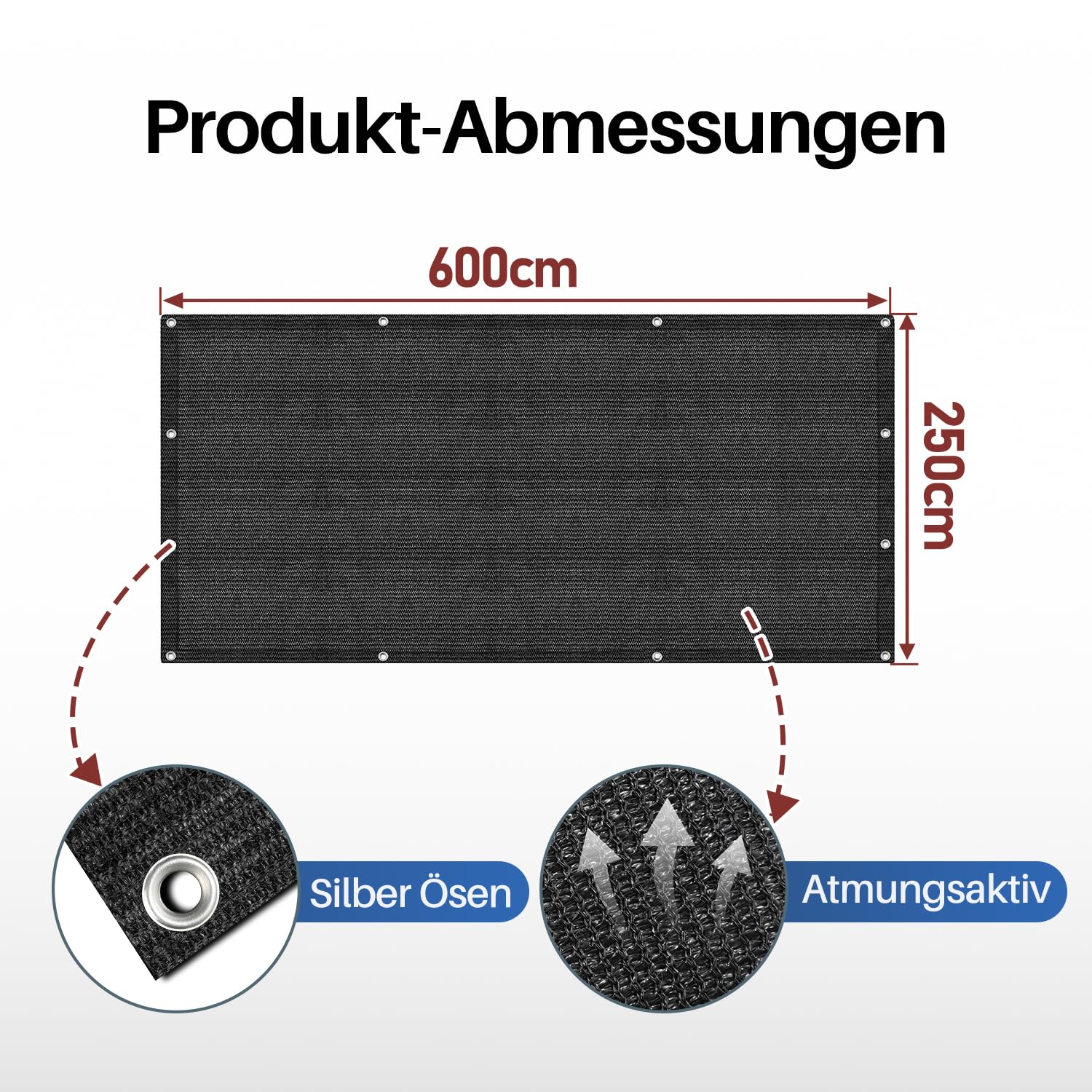 Tappeto per Tenda da Campeggio ‎Nero, Tappeto da Campeggio per Tenda, Camper, in HDPE, Tappeto per Tende da Sole con 12 Fori, 13 picchetti e Borsa per Il Trasporto, 250x600cm